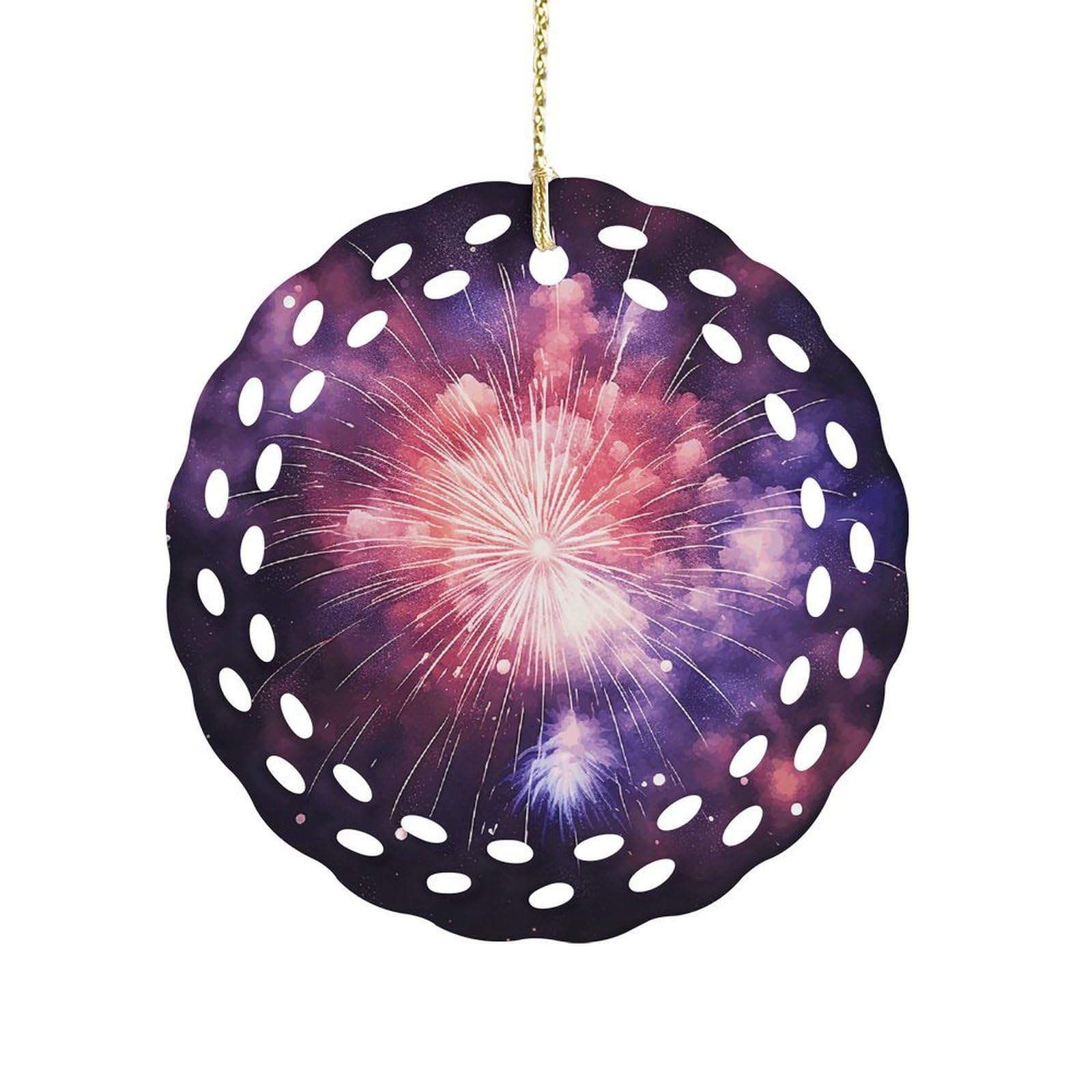 Fodpand Women's Style Exploding Fireworks Ceramic Ornament For Home Decor 3.2" Round Tree Decoration Christmas Ornaments For Men Double-Sided Design