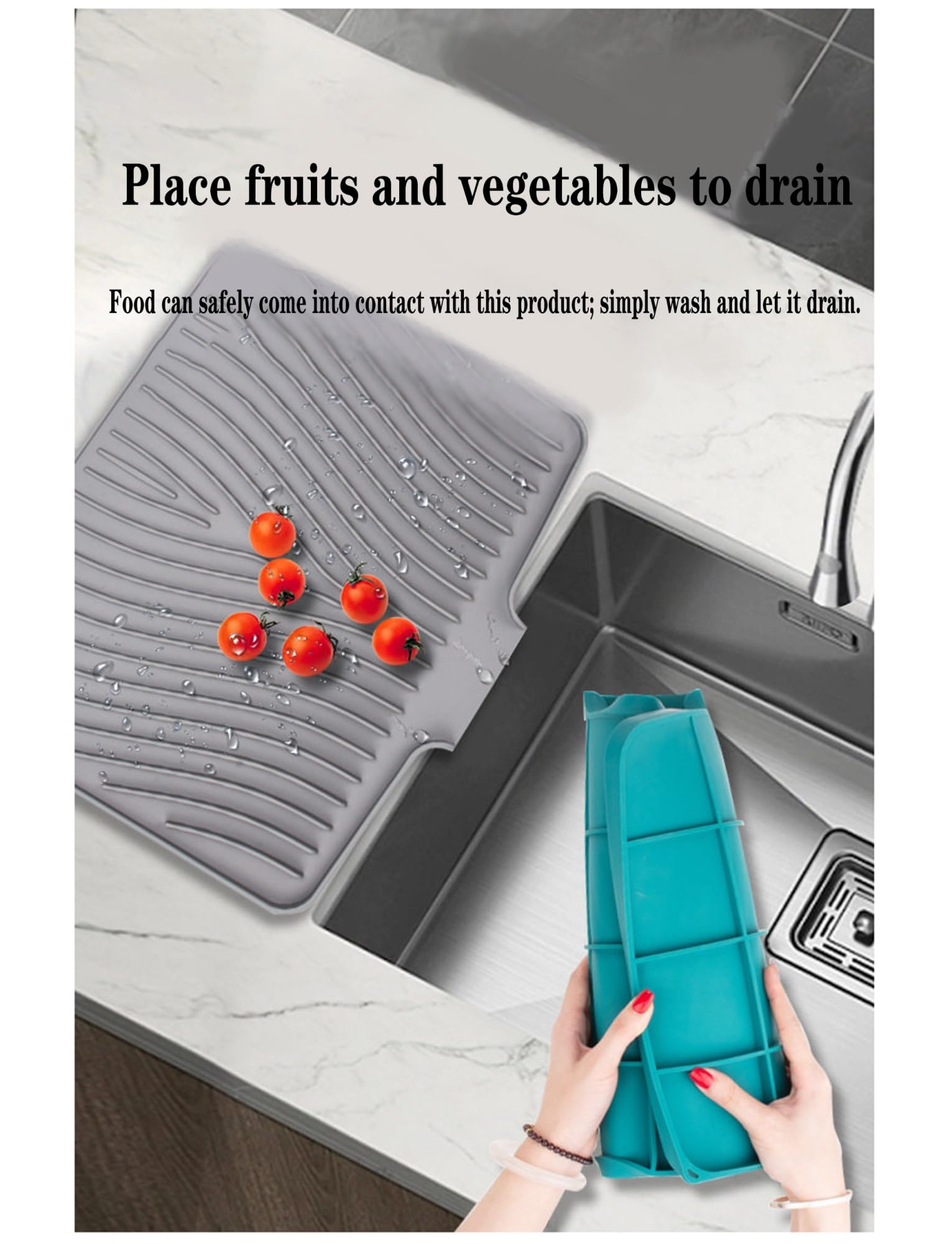 Generico Tappetini di Scarico in Silicone, Tappetini Antiscivolo, Tappetini Termoisolanti E Tappetini for L'asciugatura Vengono Utilizzati for I Piani di Lavoro della Cucina.(Green,19.6x16.9inches)