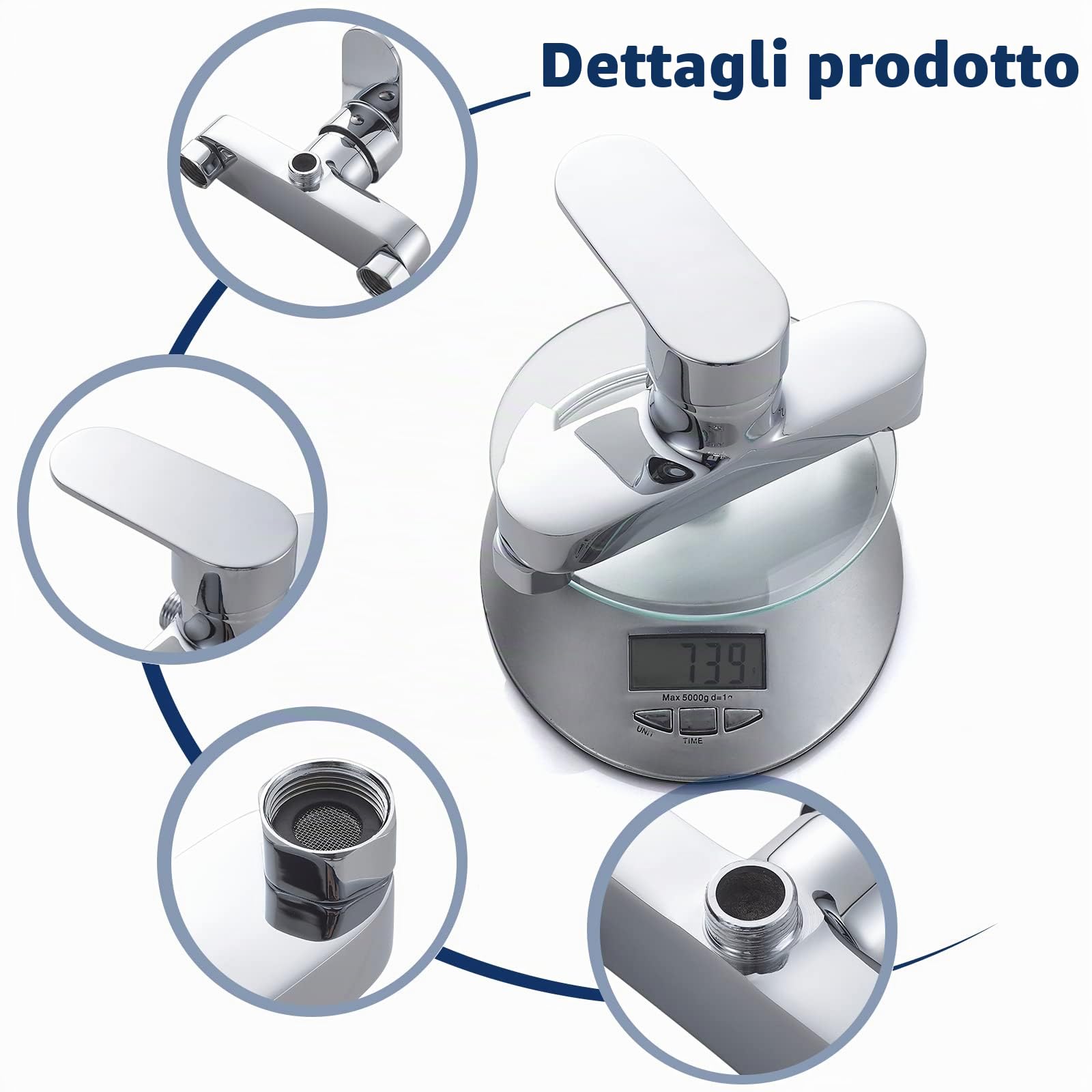 Miscelatore Monocomando per Doccia, Rubinetto Doccia Miscelatore, Miscelatore per Doccia da Muro,1/2 uscita, Cromo