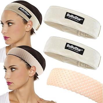 Wig Grip Headbands 3 PCS Velvet Wig Grip Headband Adjustable Breathable Velvet Wig Band for Women (3 Packs, cream color)