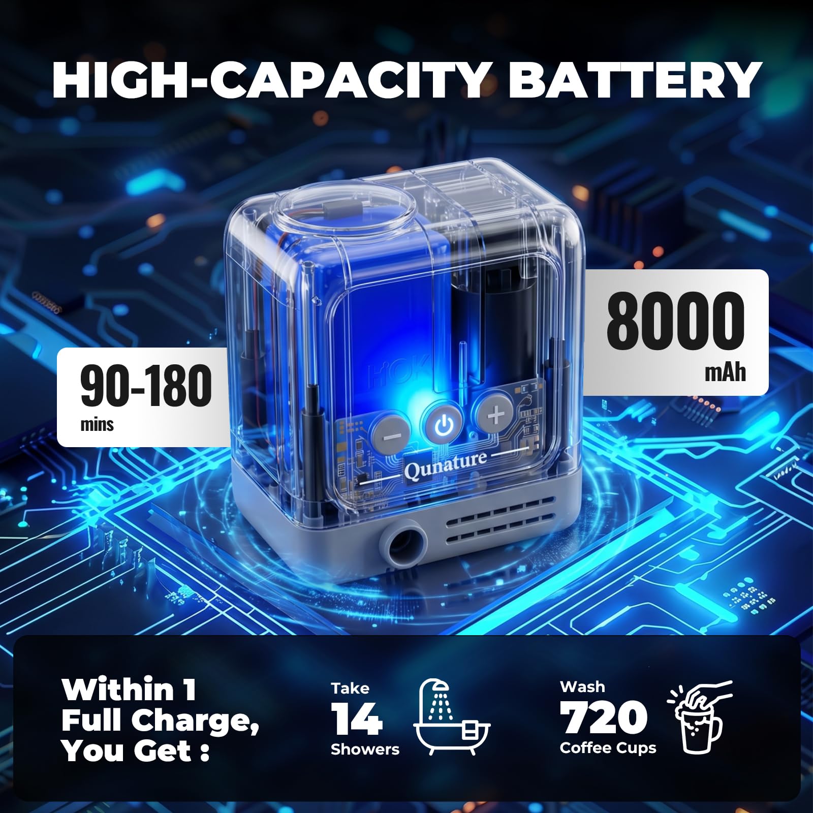 Przenośny prysznic kempingowy z pompką, 8000 mAh, wodoodporny IPX8, 3 tryby natrysku, cyfrowy wyświetlacz, idealny do ogrodu, samochodu, plaży, zwierząt domowych