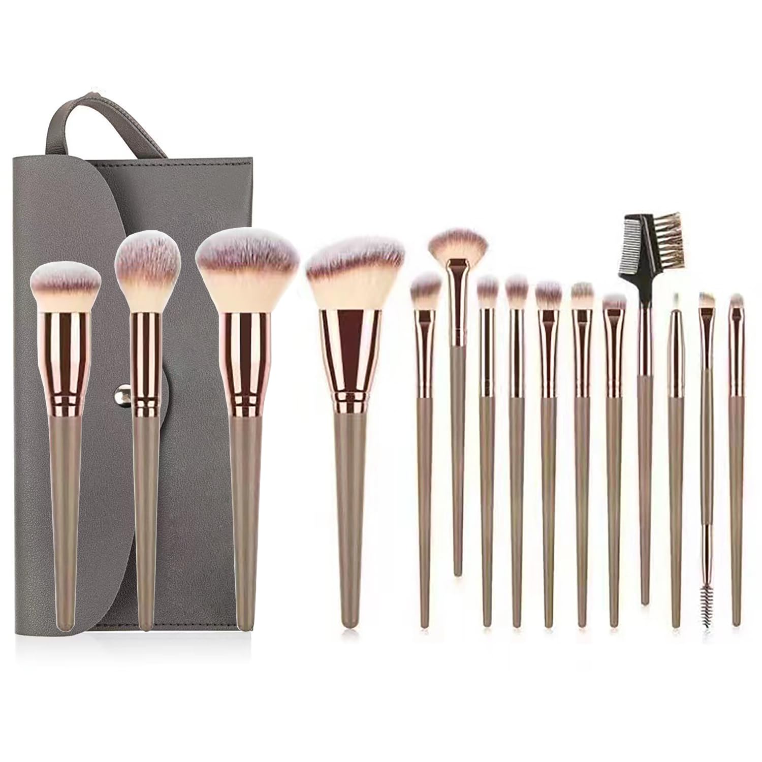15 Pcs Makeup Brushes Sets, Professional Make up Brushes Premium Synthetic Foundation Brush Kit for Foundation Blush Concealer Eyeshadow with PU Makeup Bag