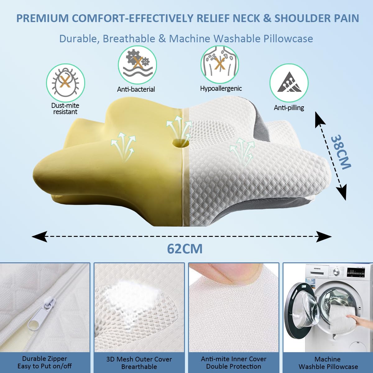 Orthopädisches Memory Foam Kissen gegen Nackenschmerzen und Schnarchen für Rücken-, Seiten- und Bauchschläfer