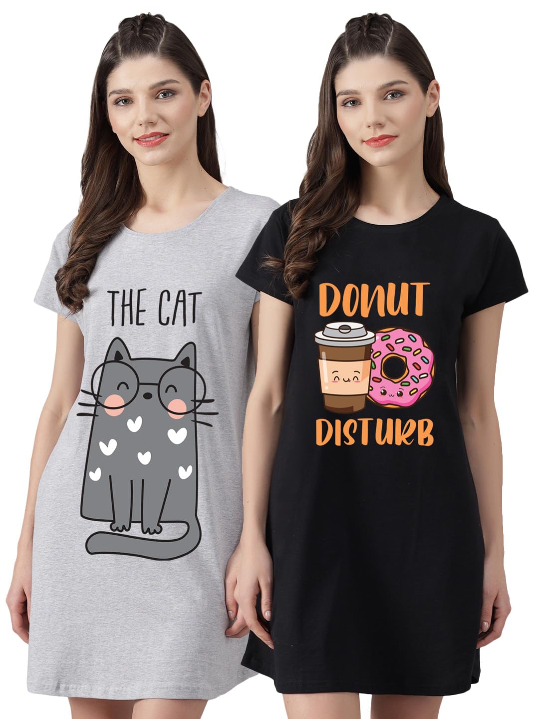 FflirtygoWomen's Cotton Printed Midi Short Nighty