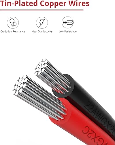 Miniatura 10 de JACKYLED 2 cables 18AWG 2 conductores Cable eléctrico 10M32.8 pies, cable flexible calibre 18 para tiras LED, cable eléctrico 12V24V CC, cable 182