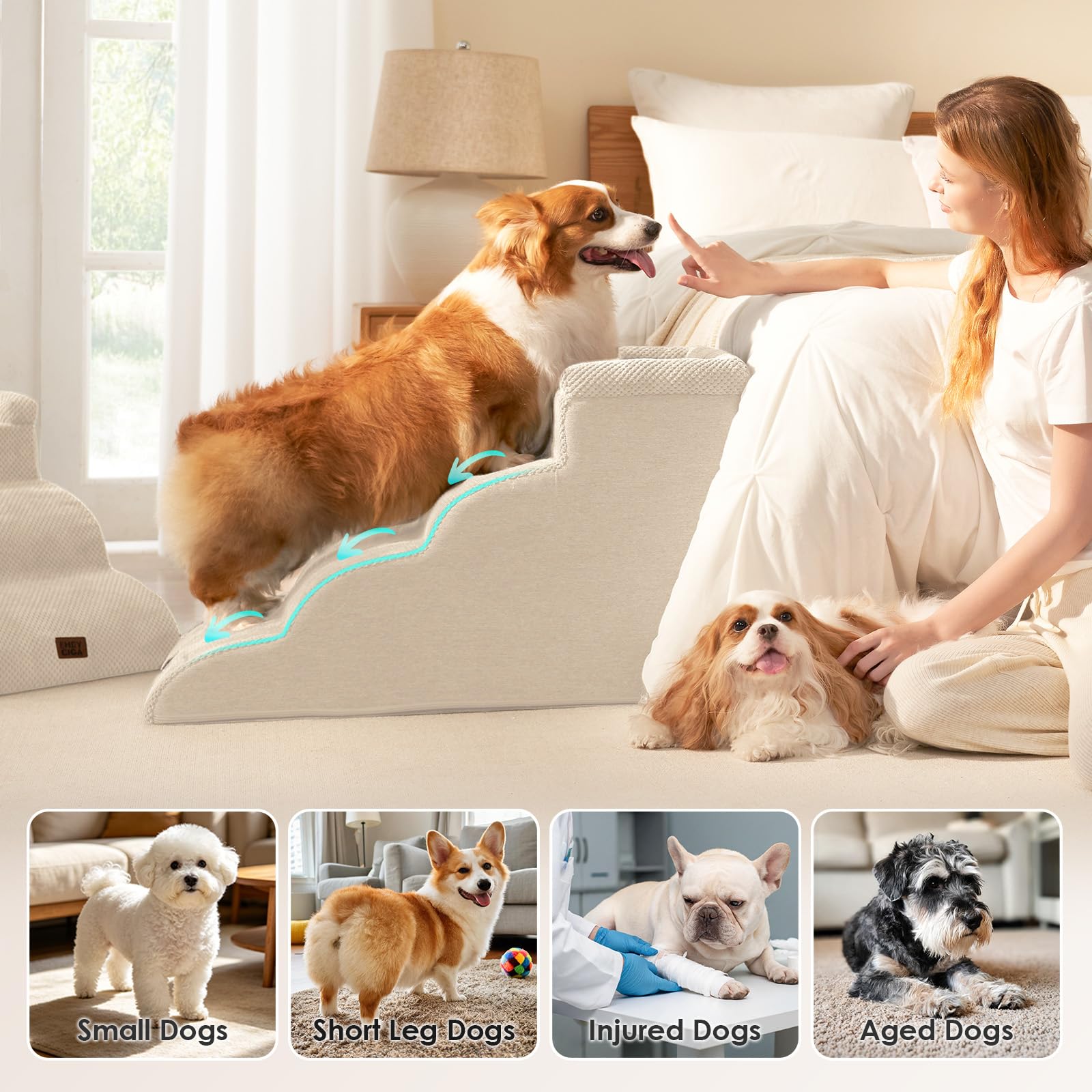 EHEYCIGA Scala per cani di piccola taglia 35.5cm, Beige