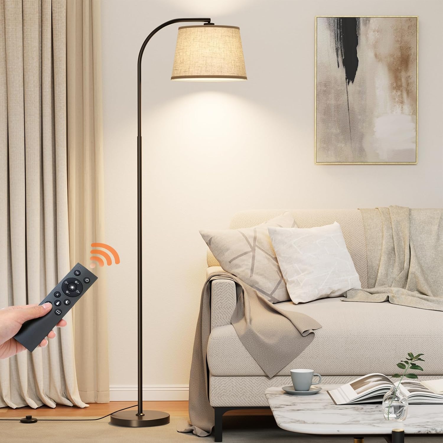 Arc Floor Lamp For Living Room, Metal Base Standing Lamp Black