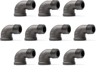 1/2" 90 Degree Pipe Fitting Elbow, Home TZH 1/2" NPT Male X NPT Female Elbow, Threaded Cast Black Malleable Iron for Steampunk Vintage Shelf Bracket DIY Plumbing Pipe Decor Furniture (10, 1/2")