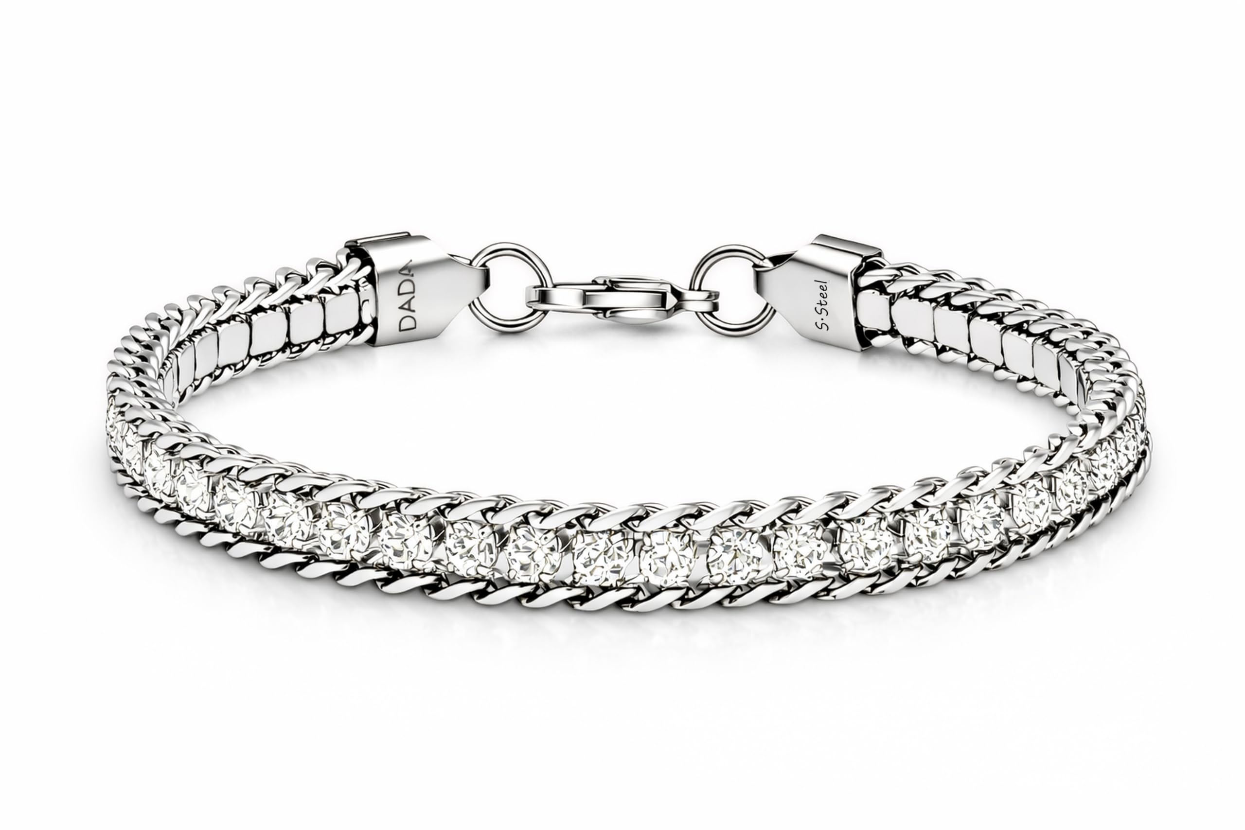 Dada Gioielli - Bracciale Tennis e Grumetta in Acciaio inossidabile da Donna e da Uomo. Design Elegante e lunghezza Regolabile, Idea Regalo per Lei e per Lui