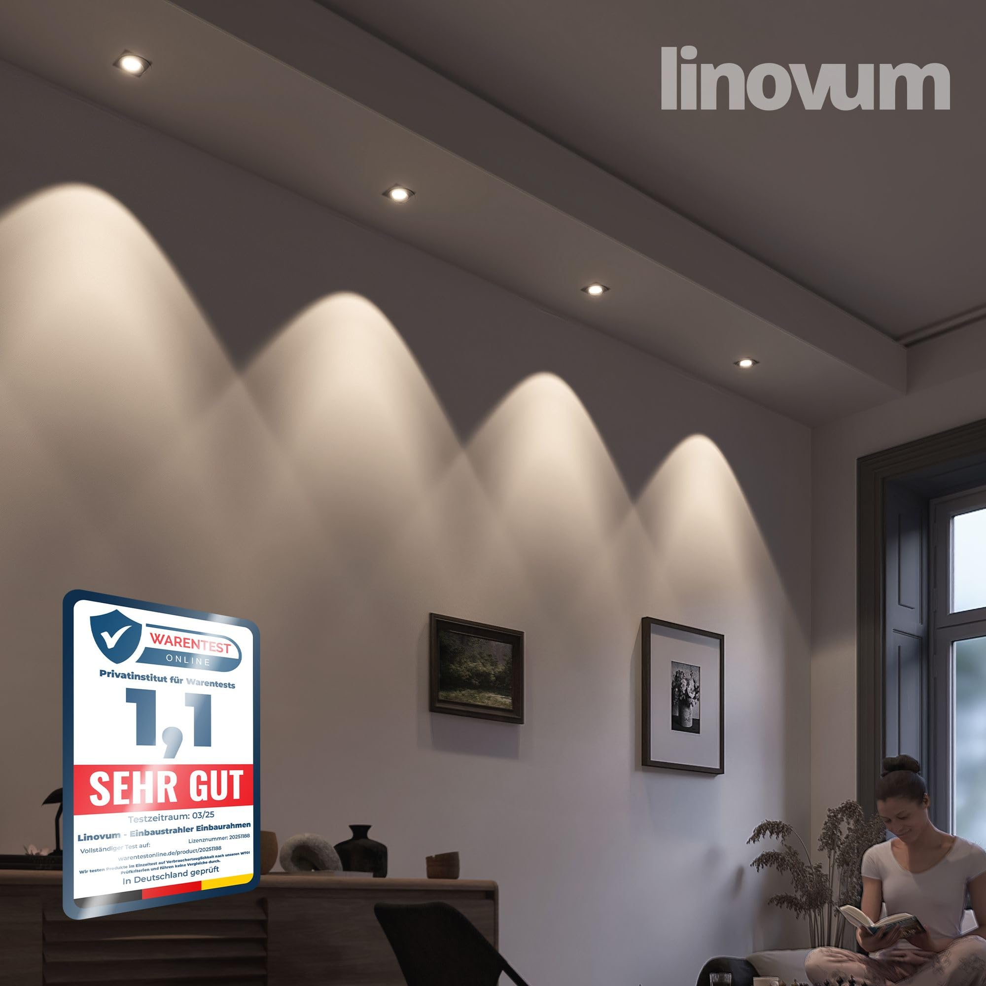linovum LED Einbaustrahler 10er Set extra flach (36mm) - Spot eckig Edelstahl Optik gebürstet inkl. LED neutralweiß 4W 230V