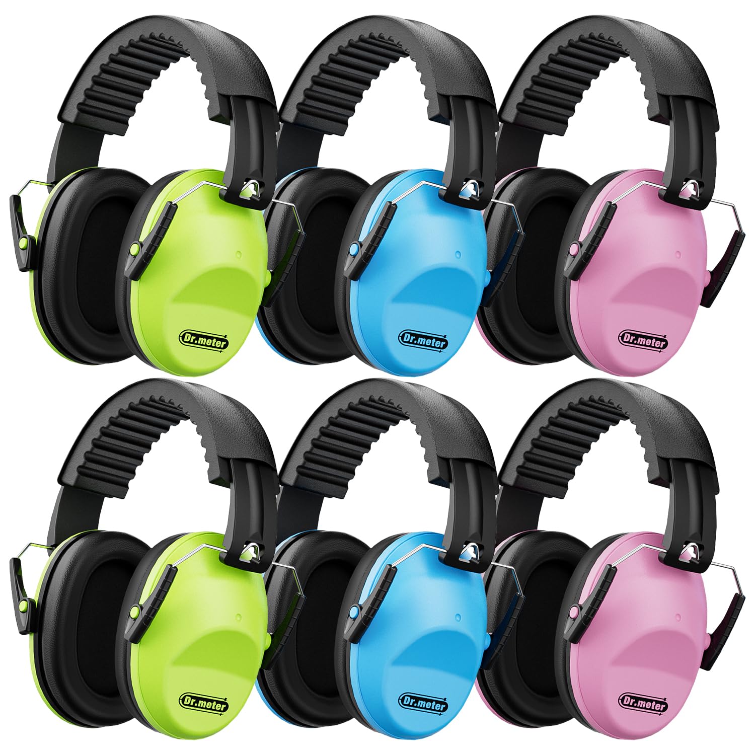 Dr.meter Cascos Antiruido para Niños, Cascos Ruido Niños Protección Auditiva SNR 27.4dB, Diadema Ajustable, Orejeras Suaves Cómodas, Reducción de Ruido para Estudio, Viajes Verde + Rosa + Blu