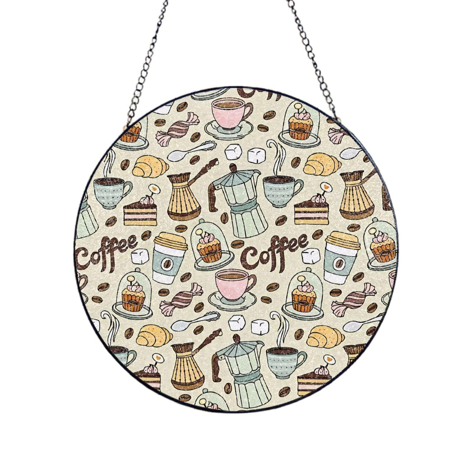 Phayah Coffee And Sweets Sugar Chocolate Print Glass Window Hanging Sun Catchers Suncatcher Decor For Birthday For Home Garden Porch 6in（15cm）
