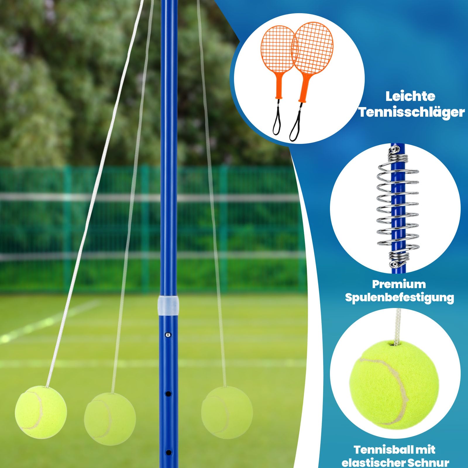 GOPLUS Circletennis, zestaw Twist Ball ze stojakiem z regulacją wysokości, piłka tenisowa i 2 rakiety, gra swingowa do ogrodu, parku, na plażę i łąkę, przenośna zabawka do spędzania wolnego czasu