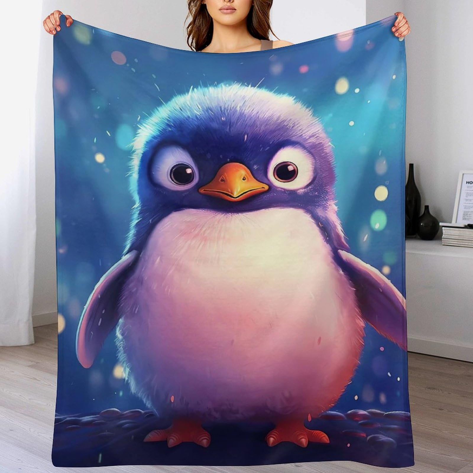 Couverture pingouin en polaire 180x200cm pour lit et canapé