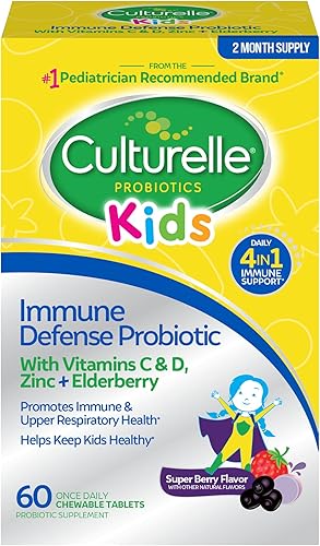 Culturelle Probiótico de defensa inmunológica con vitamina C, vitamina D y zinc + saúco, sin OMG, apoyo inmunológico 4 en 1 para niños a partir de 3
