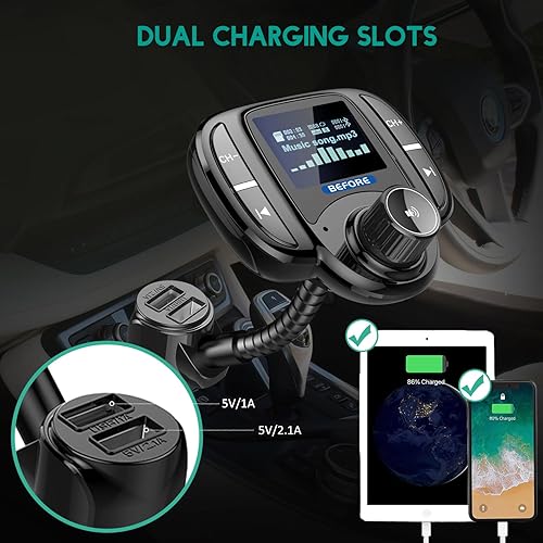Miniatura 7 de Transmisor FM Bluetooth (versión mejorada), kit de adaptador de radio inalámbrico para automóvil con pantalla de 1.44 pulgadas, compatible con