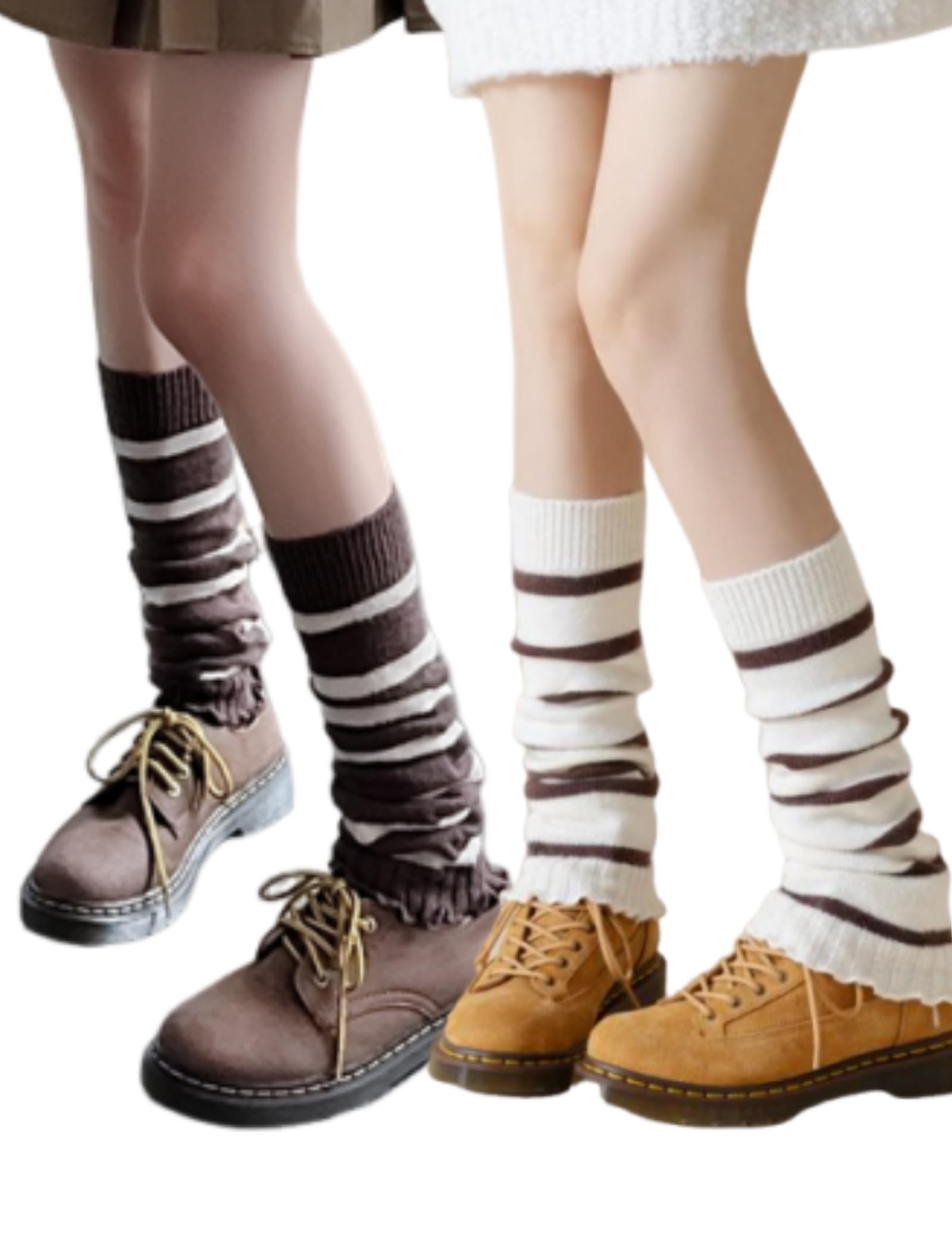 HYTENSUN Cable Knit Striped Leg Warmers Y2K for Girls Women Vintage Ruffle Hem Winter Fashion Accessory Layered Outfits