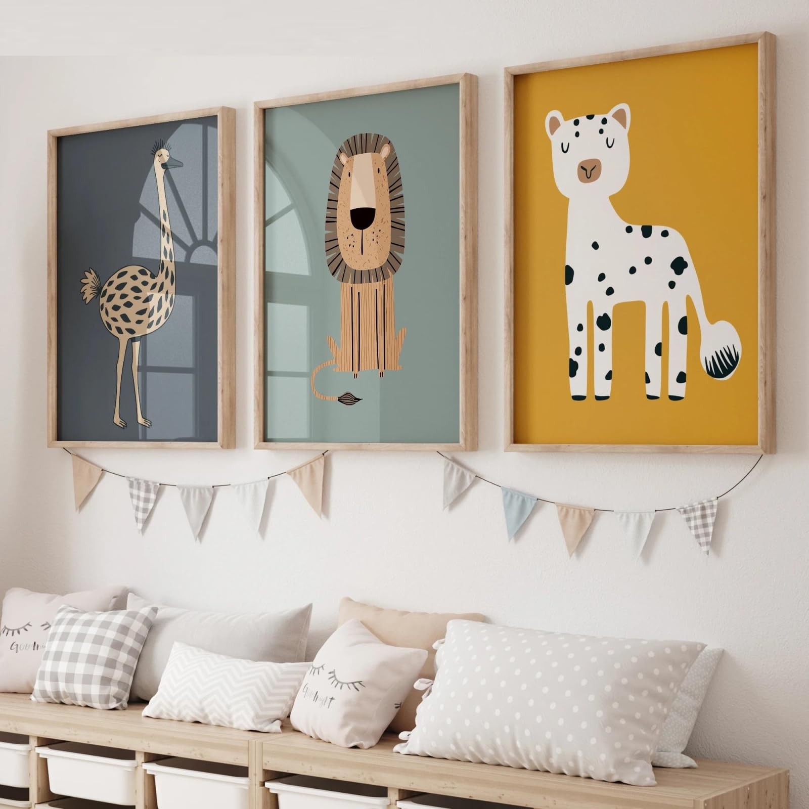 Baibexing Cartoon Lion, Ostrich Wall Art Print Canvas Painting Poster Picture For Living Room,Bedroom Home Decor 50X70Cmx3Pcs Unframed