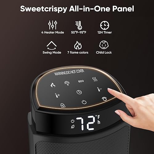 Miniatura 4 de Sweetcrispy Calentador de espacio para uso en interiores, calentador portátil de 23 pulgadas con control remoto y termostato, 7 modos de luz,