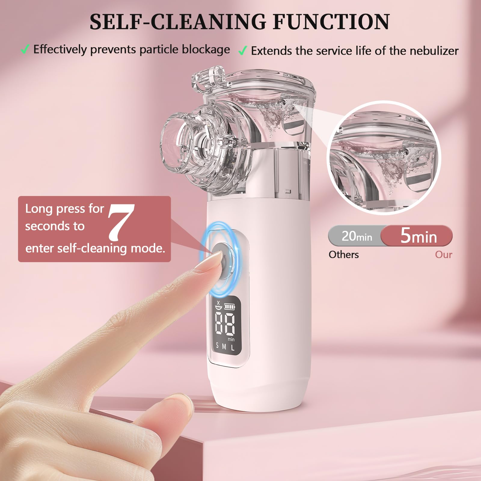Inhalationsgerät Tragbar Set Ultra Leise Inhalator,Inhaliergeräte für Erwachsene & Kinder,Einstellbarer Vernebler Inhaliergerät für Zuhause und Reisen mit Selbstreinigungsfunktion-Pink