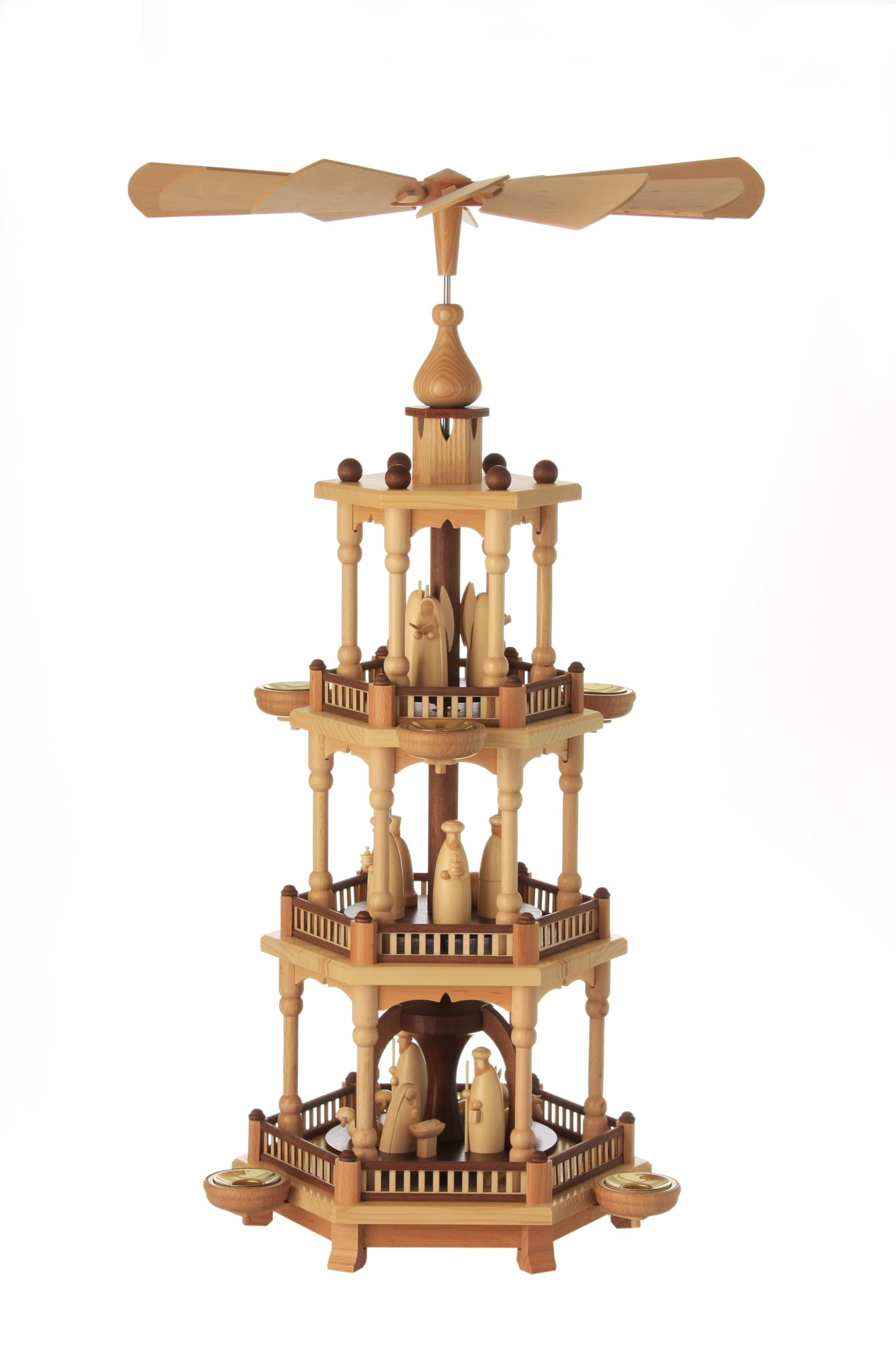 Rudolphs Schatzkiste Dreistöckige Weihnachtspyramide aus Naturholz mit Christi Geburt – Für Teelichter geeignet BxHxT 37x67x37cm NEU Dreistöckige Weihnachtspyramide Christi Geburt Natur Holz
