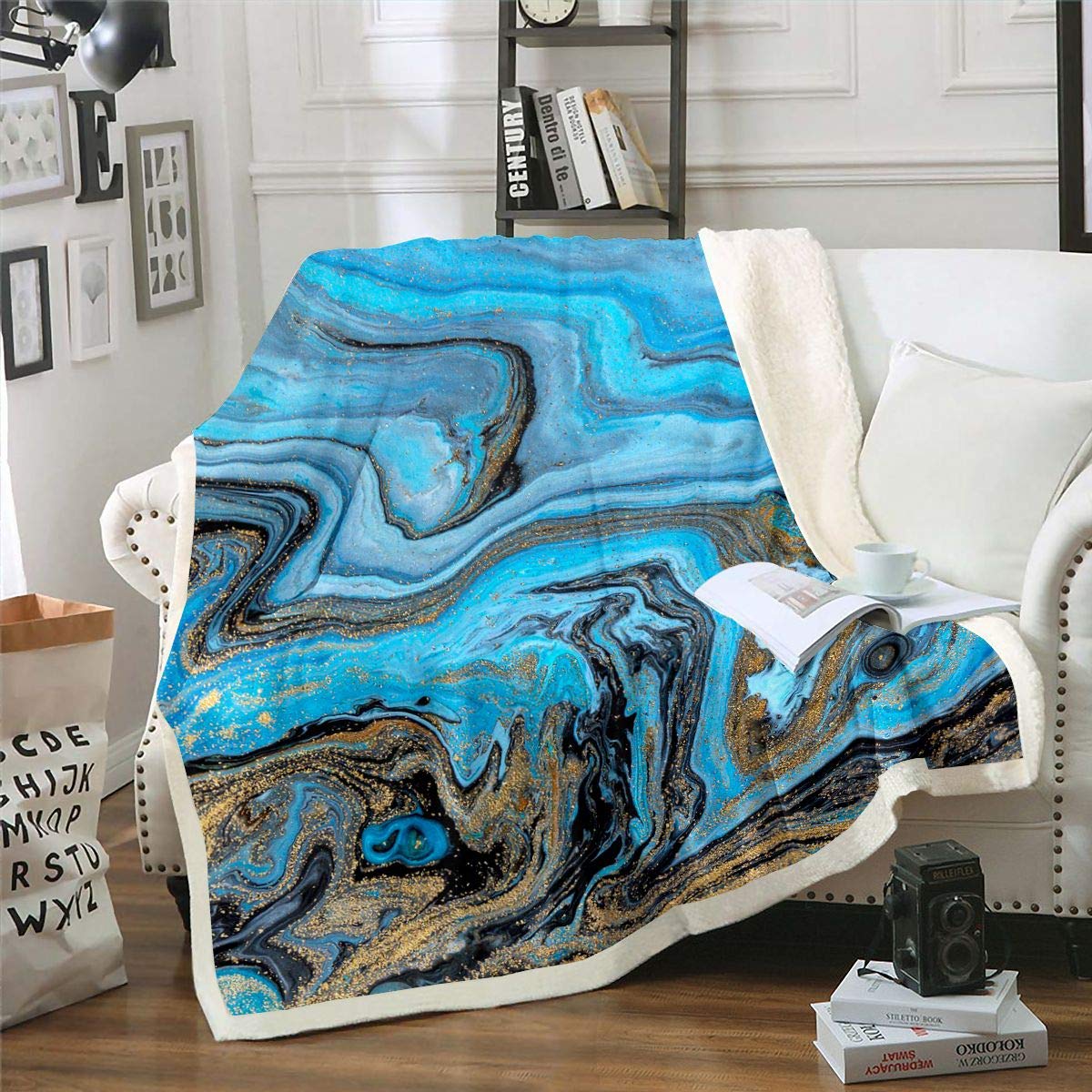 Loussiesd - Coperta in pile di marmo con trama di marmo, per letto e