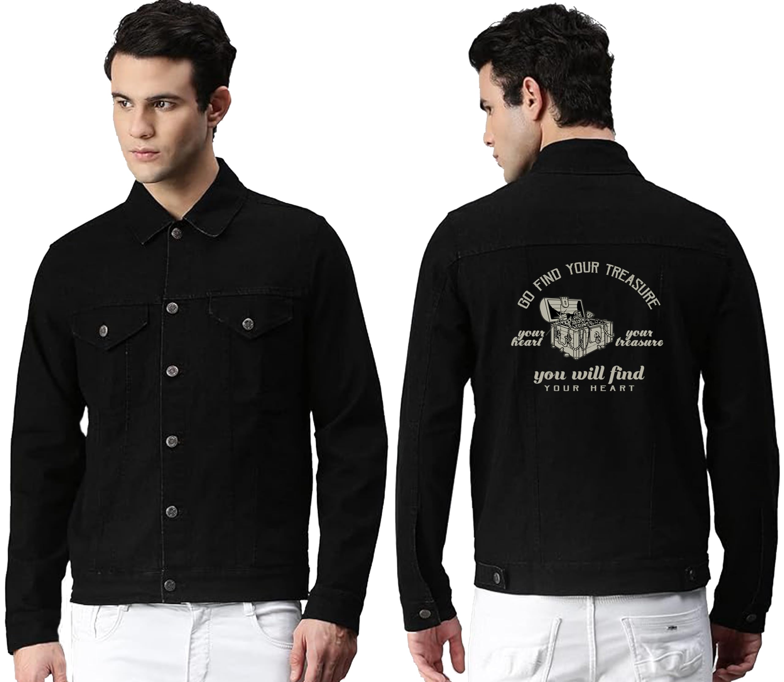 Men's Fashion Regular Fit Long Sleeve Printed Trendy Denim Jacket