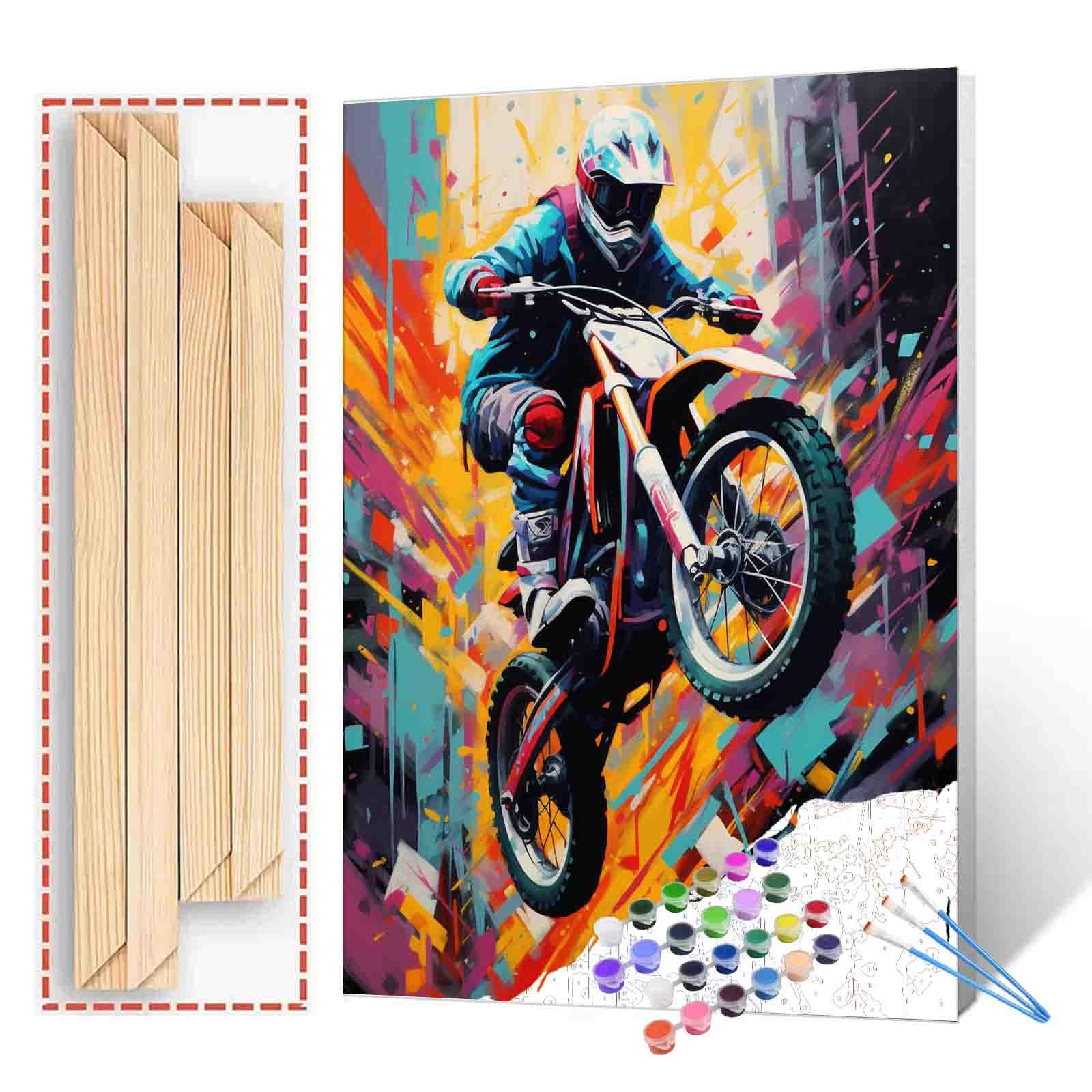 Motorcycle Racing Paint by Numbers Kits with Brushes,Motocross Acrylic Oil Painting for Adults Kids Offroad Adventure Sports Pictures Office Motorbike Arts Craft Boy Room Office Decor (DIY Frame)