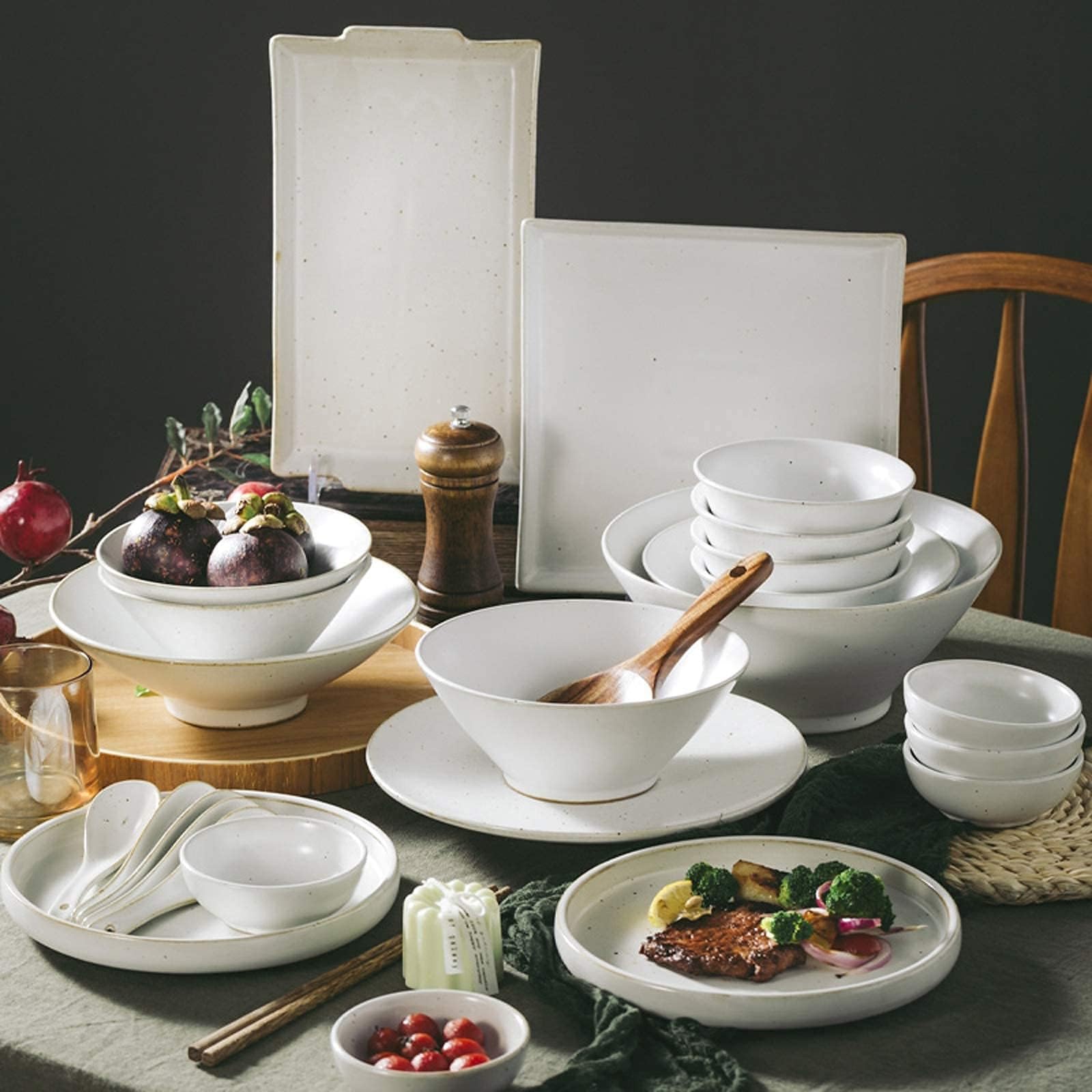 Retro 36-częściowy porcelanowy zestaw zastawy stołowej zastawa stołowa kamionka talerze i miski na płatki śniadaniowe stylowa ceramika do domu jadalni eleganckie ustawienie stołu