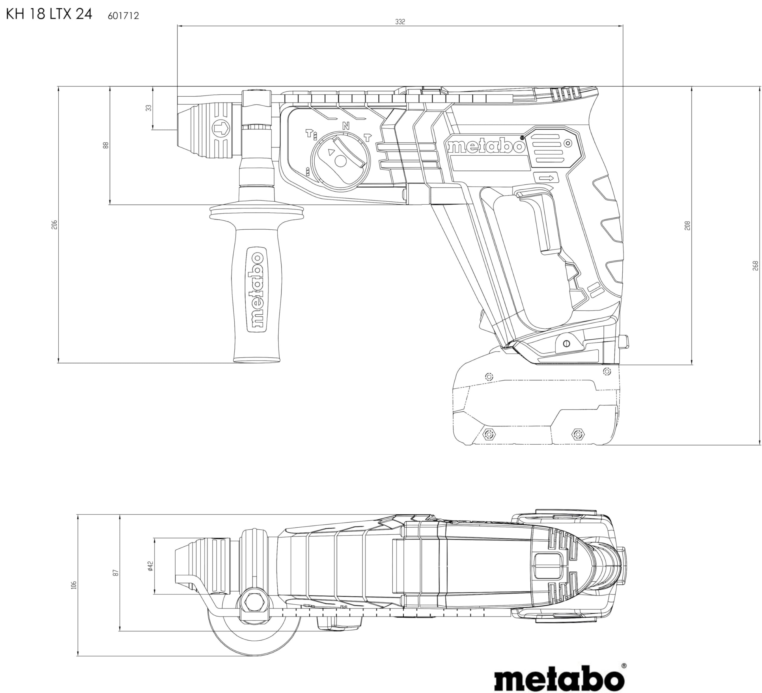 metabo Kit combiné sans fil 2.3.2-18 V - Perceuse-visseuse BS 18, marteau combiné KH 18 LTX 24 - Avec 2 batteries 2,0 Ah, chargeur, metaBOX 165 L et accessoires - Puissant, polyvalent et compact