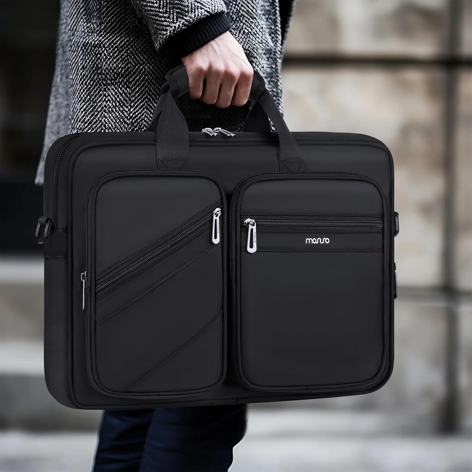 MOSISO 15.6 inch Laptop Bag for Men, 15-16 inch Computer Bags Compatible with MacBook Pro 16 inch/Air 15.6 inch,HP,Dell,Lenovo,Asus,Acer, Briefcase Messenger Laptop Shoulder Bag with 4 Pockets, Black