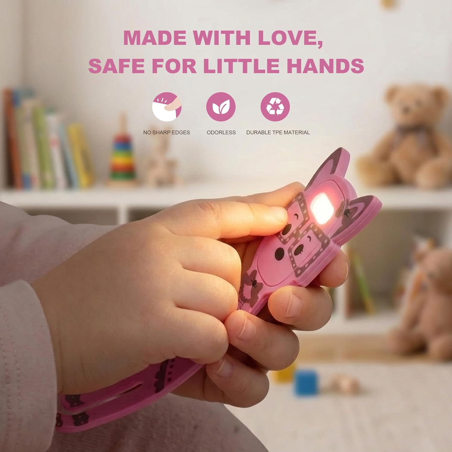 Rechargeable Kids Book Light, Cute Bookmark Reading Light for Kids, Dimmable Portable LED Book Light for Reading in Bed, Eye-Caring Bedtime Reading Lamp for Children & Travel, Pink