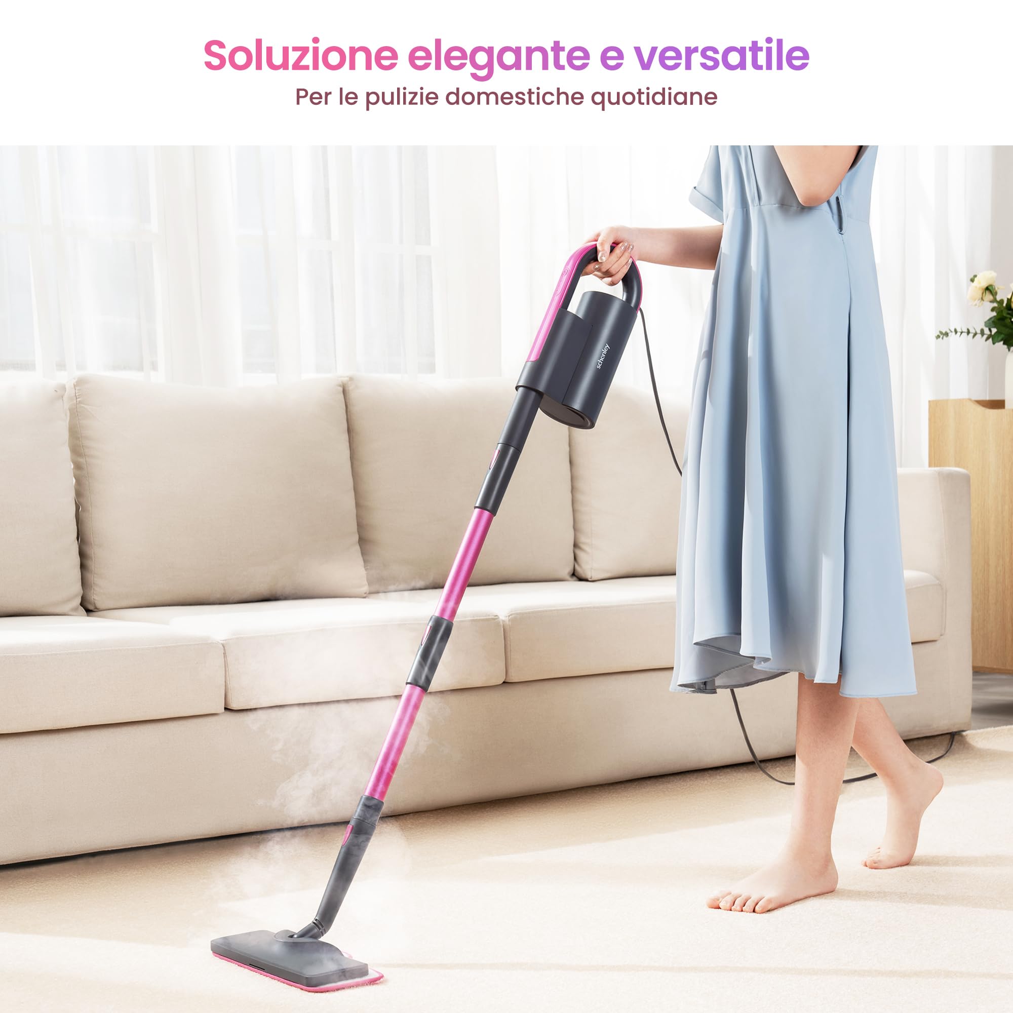 Schenley scopa a vapore 19-in-1 con vaporetto staccabile, design a doppio tubo per pavimenti, piastrelle, pareti e fughe, completo di accessori