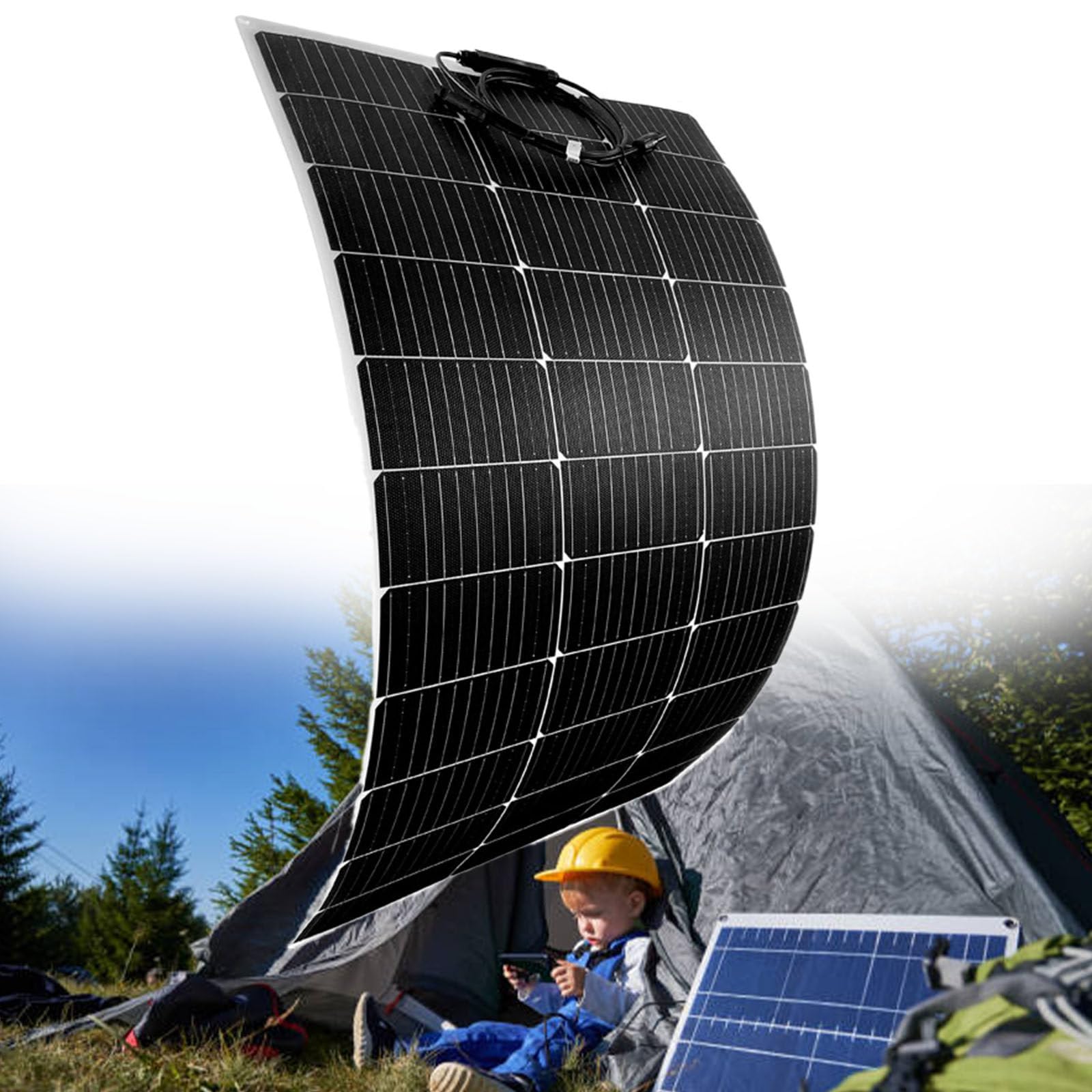 Panneau Solaire Flexible 150 W/200 W/300 W/400 W/520 W monocristallin Pliable - Panneaux solaires Semi-Flexibles Chargeur Hors réseau pour Camping-Car, Bateau, Cabine, fourgonnette,150W