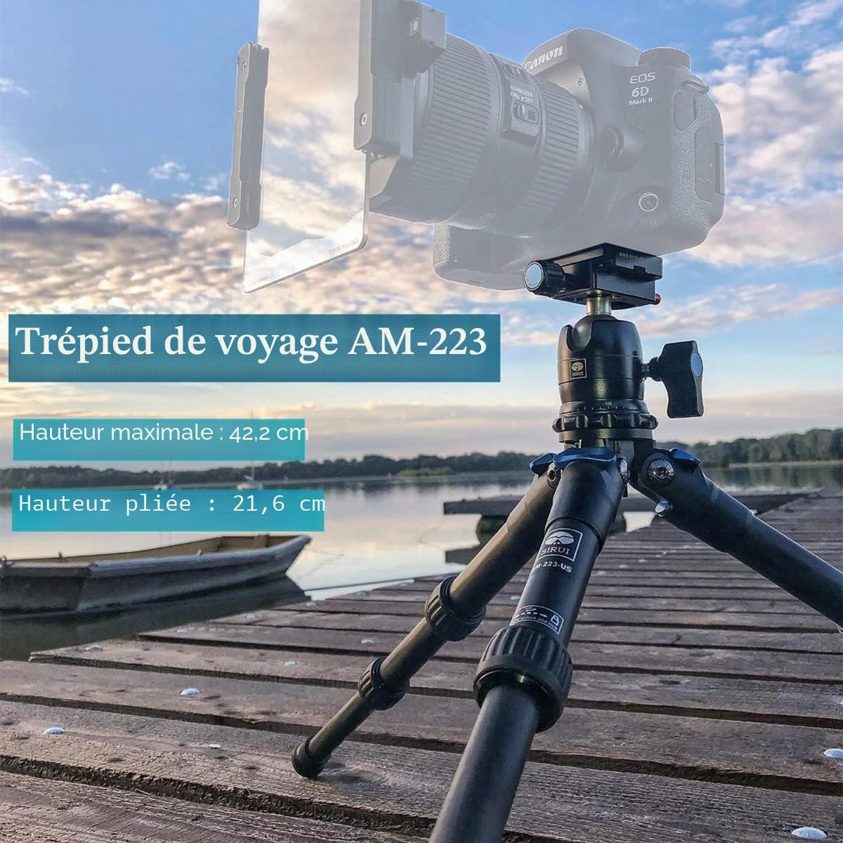 SIRUI AM-223 Mini Trépied en Fibre de Carbone, Portable Trepied Appareil Photo avec Tête Sphérique B-00K à 360° et Plaque à dégagement Rapide Arca Swiss, 12.1" Hauteur pliée, Charge jusqu'à 10kg.