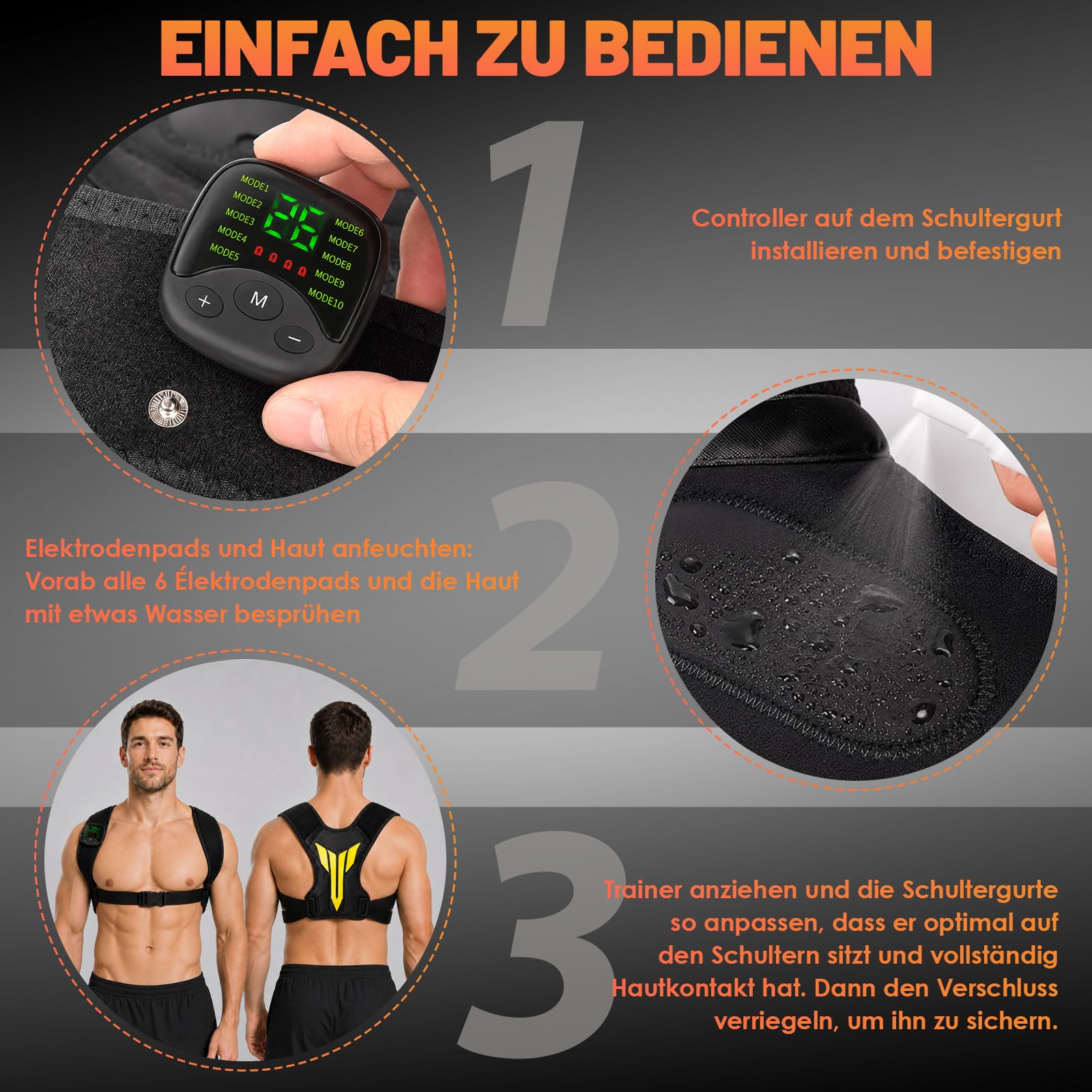 EMS Trainingsgerät für Nacken & Rücken, EMS Gerät Muskelaufbau mit Display-Fernbedienung,30 Intensitätsstufen,10 Modi, EMS Trainer zur Nacken Muskelstimulation,Rückentrainer Nackentrainer