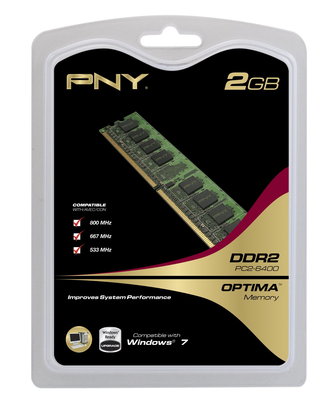 PNY Optima MD2048SD2-800 2GB DDR2 800 MHz CL 5-5-5-15 PC2-6400 Desktop DIMM Memory Module