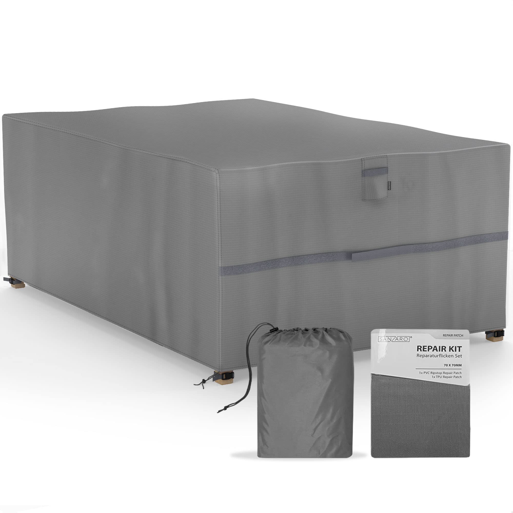 SANZARO Gartenmöbel Abdeckung für Sitzgruppen Winterfest | RipStop-Technologie mit 600D Oxford Gewebe | 320g Reißfest und UV-Beständig | Wasserdichte Abdeckhaube für Outdoor Möbelsets 270x180x90cm