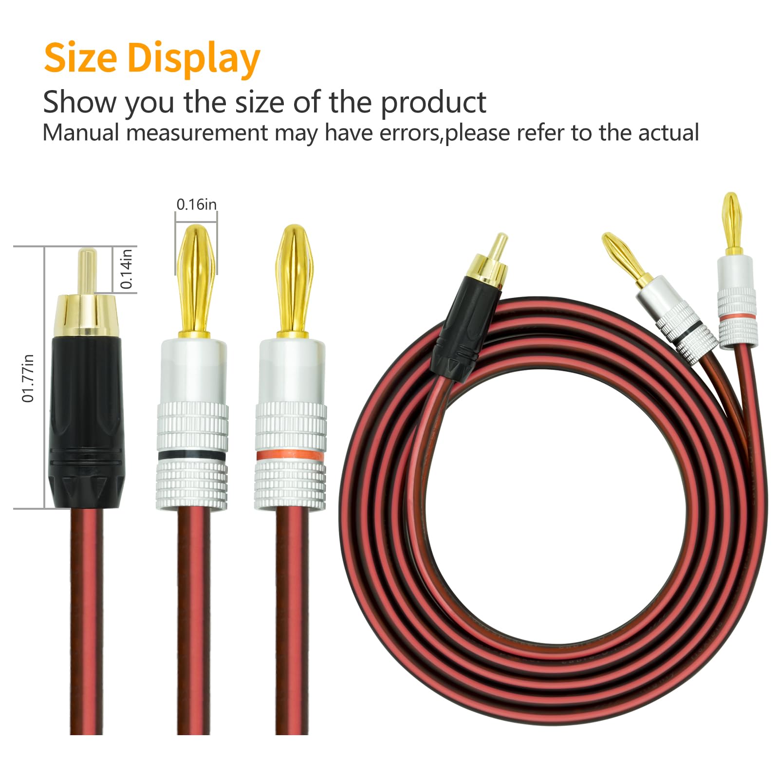 Yuchenfeng Confezione da 2 cavi audio da RCA a spina a banana, 14 AWG, 4 N, OFC, placcati oro, a doppia schermatura, per amplificatore, subwoofer, Home Theater, 1,5 m