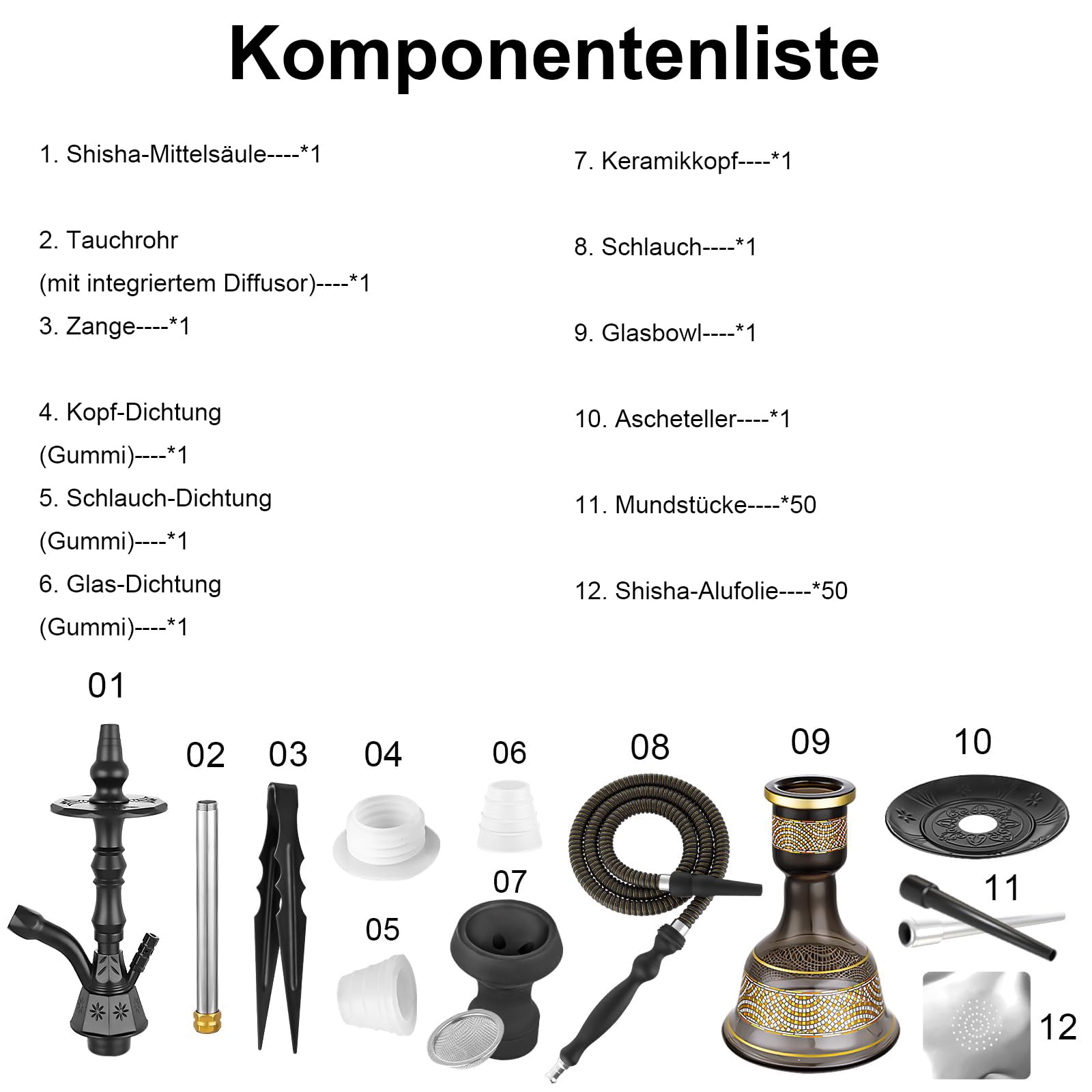 Premium Shisha Set Komplett Traditionelle Shisha Wasserpfeife aus Glas Hochwertige Hookah mit Schlauch Bowl und Zubehör Große Glas huka für Zuhause Shisha Kaufen