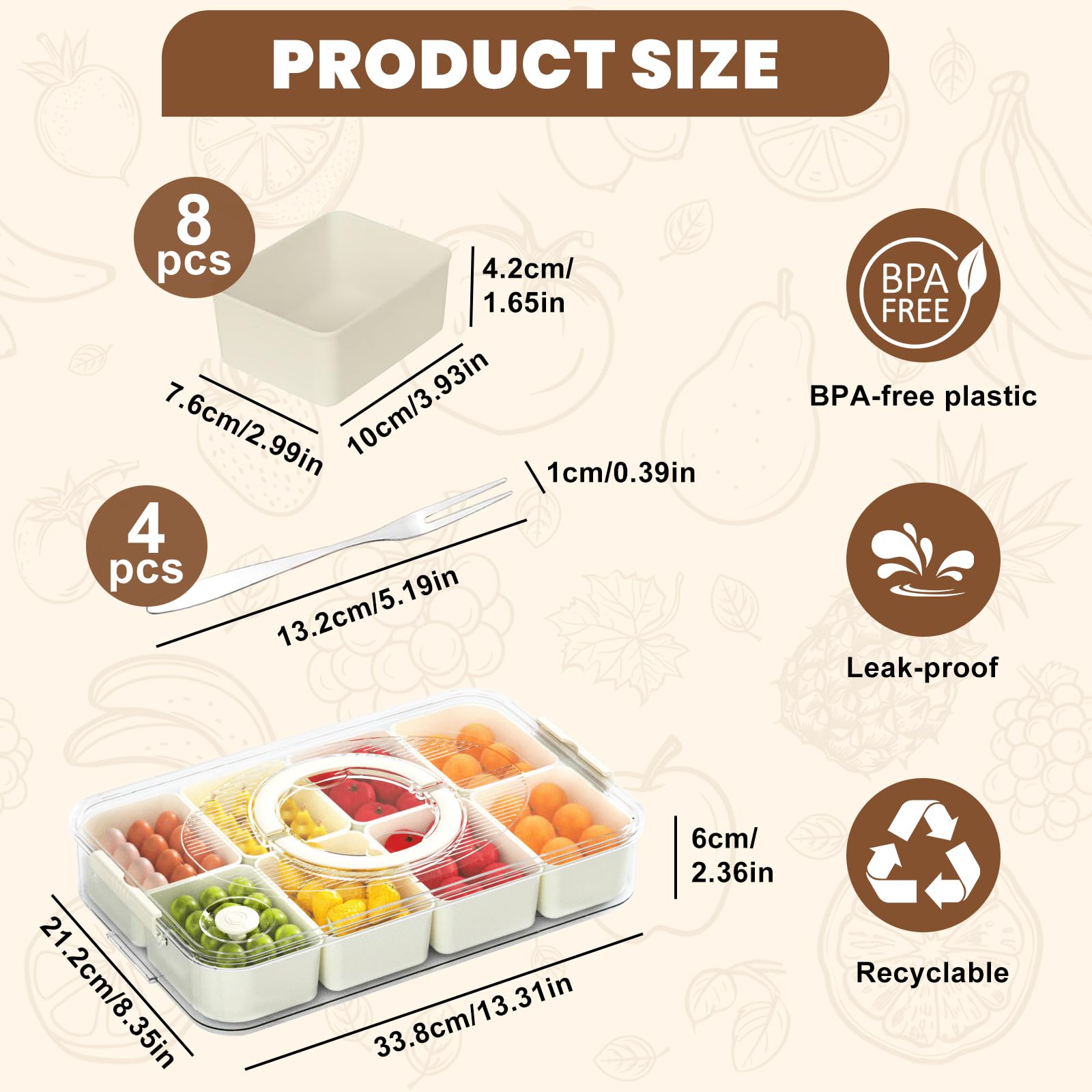 Bandeja para Aperitivos con Tapa, Cuenco para Aperitivos con 8 Compartimentos, Plato de Aperitivo con 4 Tenedores Snack Box, Apto para Lavavajillas para Especias, Dulces, Galletas, Nueces