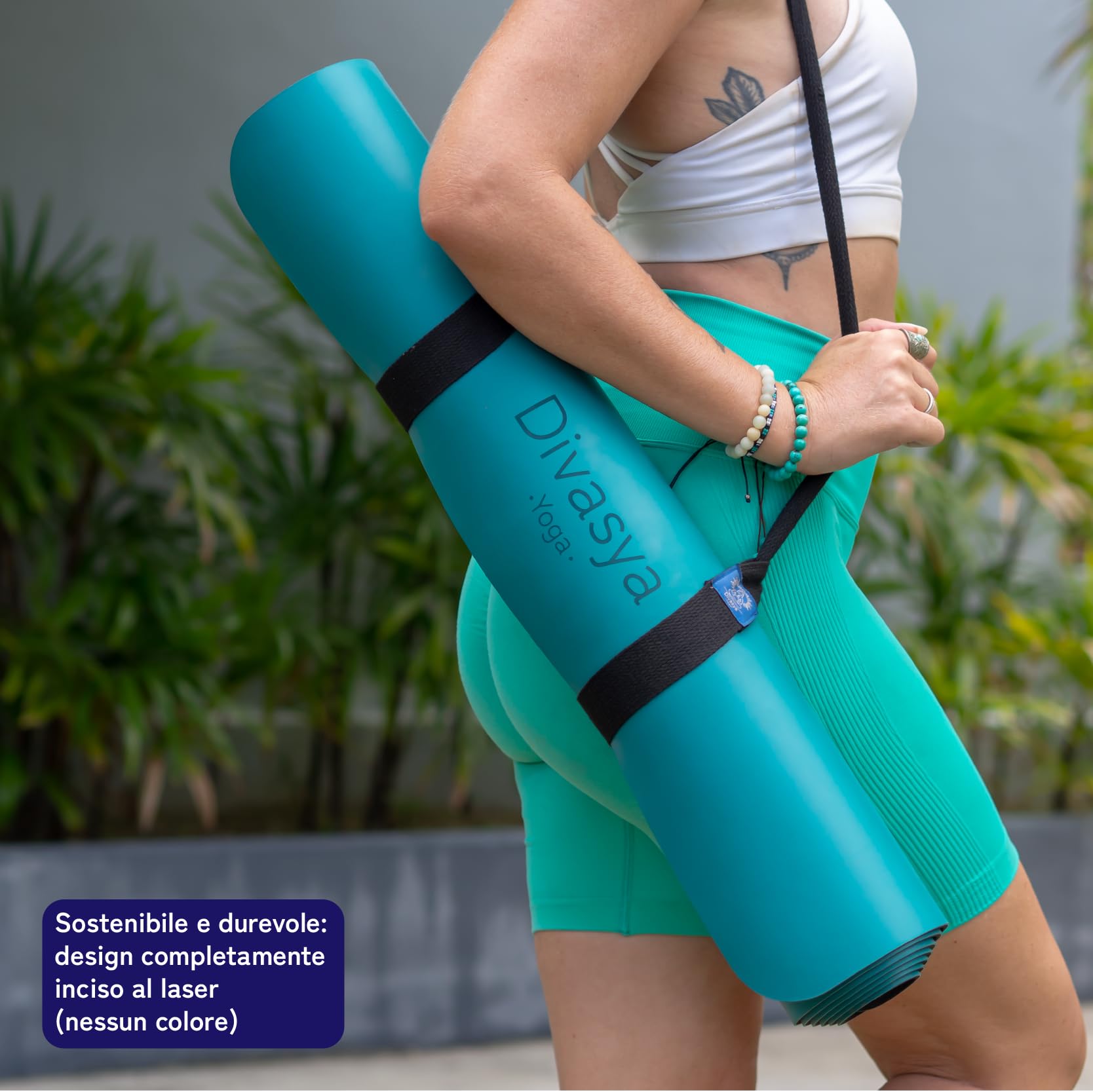 Tappetino yoga: superficie antiscivolo in vera gomma naturale e massima aderenza, tappeto yoga extra largo, lungo e spesso (185x68x0,45cm), cinghia di trasporto, tappetino pilates, yoga mat