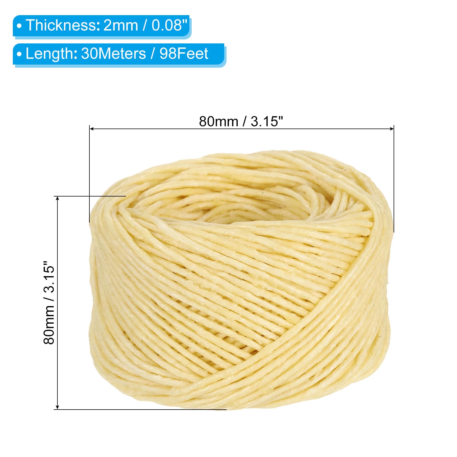 PATIKIL 98ft Beeswax Candle Wick, 80mm Candle Wicks Well Coated with Natural Beeswax for Candle Making Wick Lighter Light Beige 2mm - Image 2