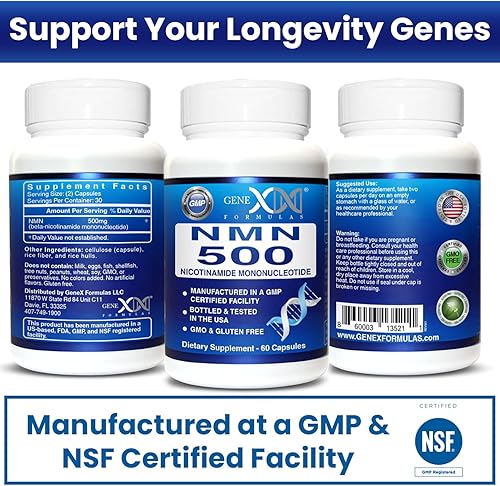 Miniatura 7 de Genex Formulas NMN 500mg - 99% Pure Shelf Stabilized Supplement Capsules for Increased NAD Levels & Healthy Aging, GMP Certified, 500mg per Serving,