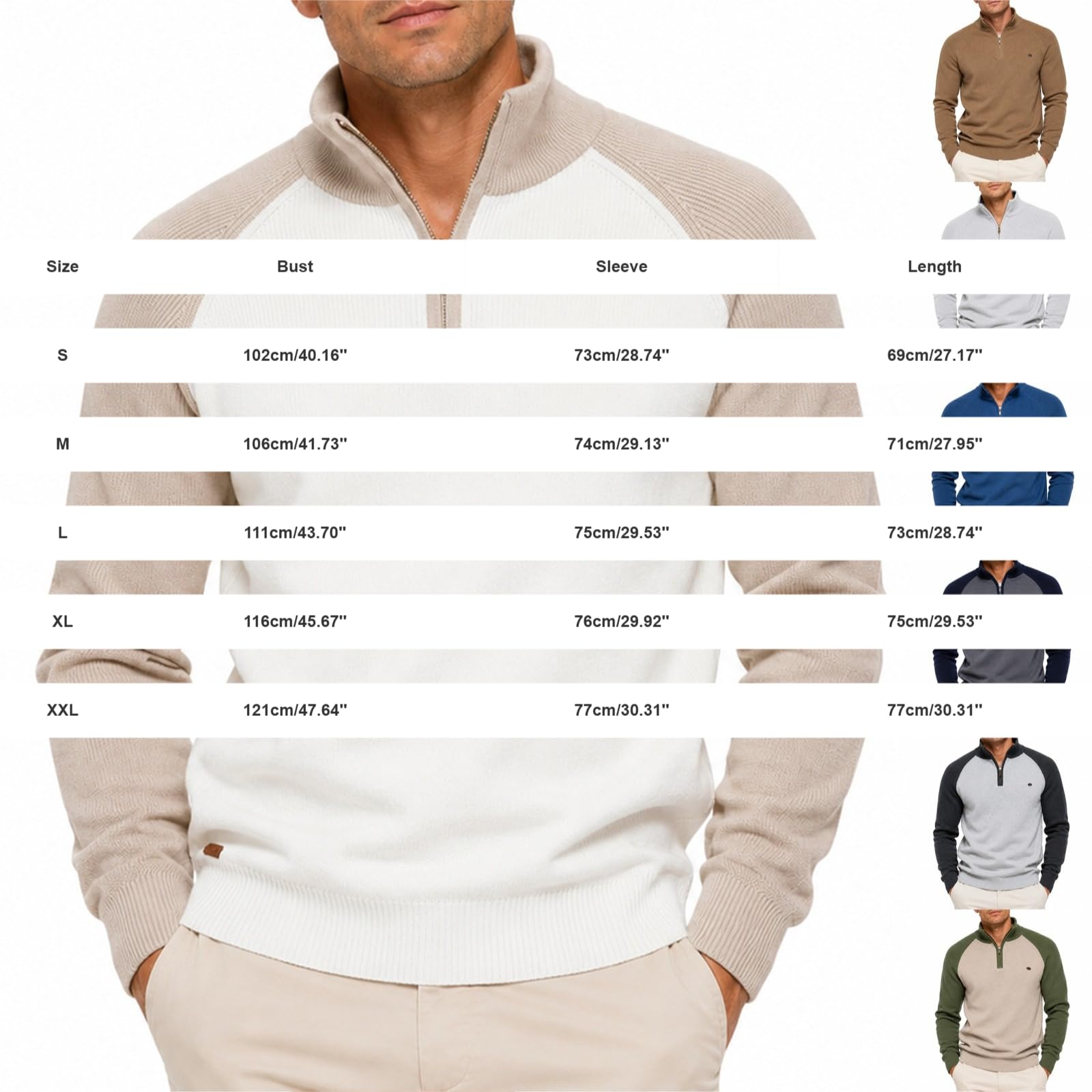 CHUNOTU - Maglione da uomo con cerniera a un quarto, a maniche lunghe | Casual Blocchi di Colore Maglioni Vestibilità Rilassata Autunno Inverno Stand Collare Top Caldo Abbigliamento Lounge Outdoor
