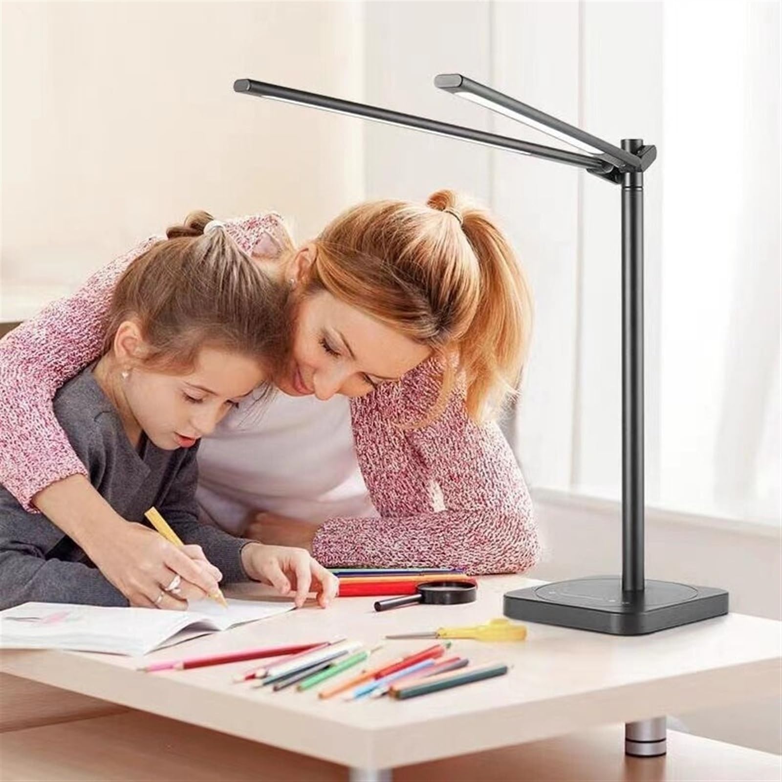 Lampada da Comodino per Ufficio Lampada da scrivania a LED con doppio braccio oscillante, lampada da scrivania pieghevole regolabile da 15 W, lampada da tavolo dimmerabile al tocco con 3 modalità di i