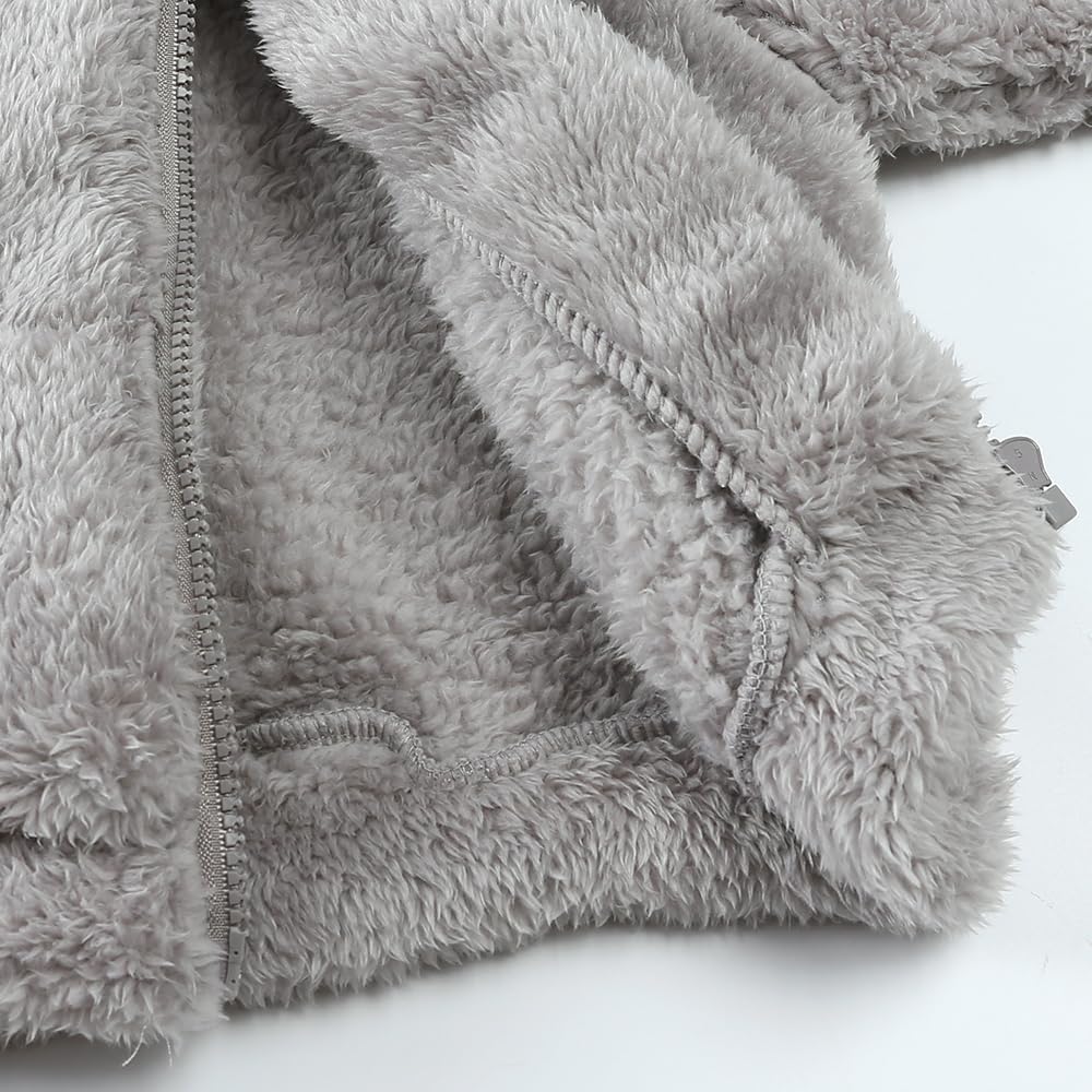Feidoog Toddler Kids Fleece Hooded Jacket Coat with Ears Zipper Lightweight Long Sleeve Thick Warm Outerwear, Gray, 2-3T - Image 5 thumbnail