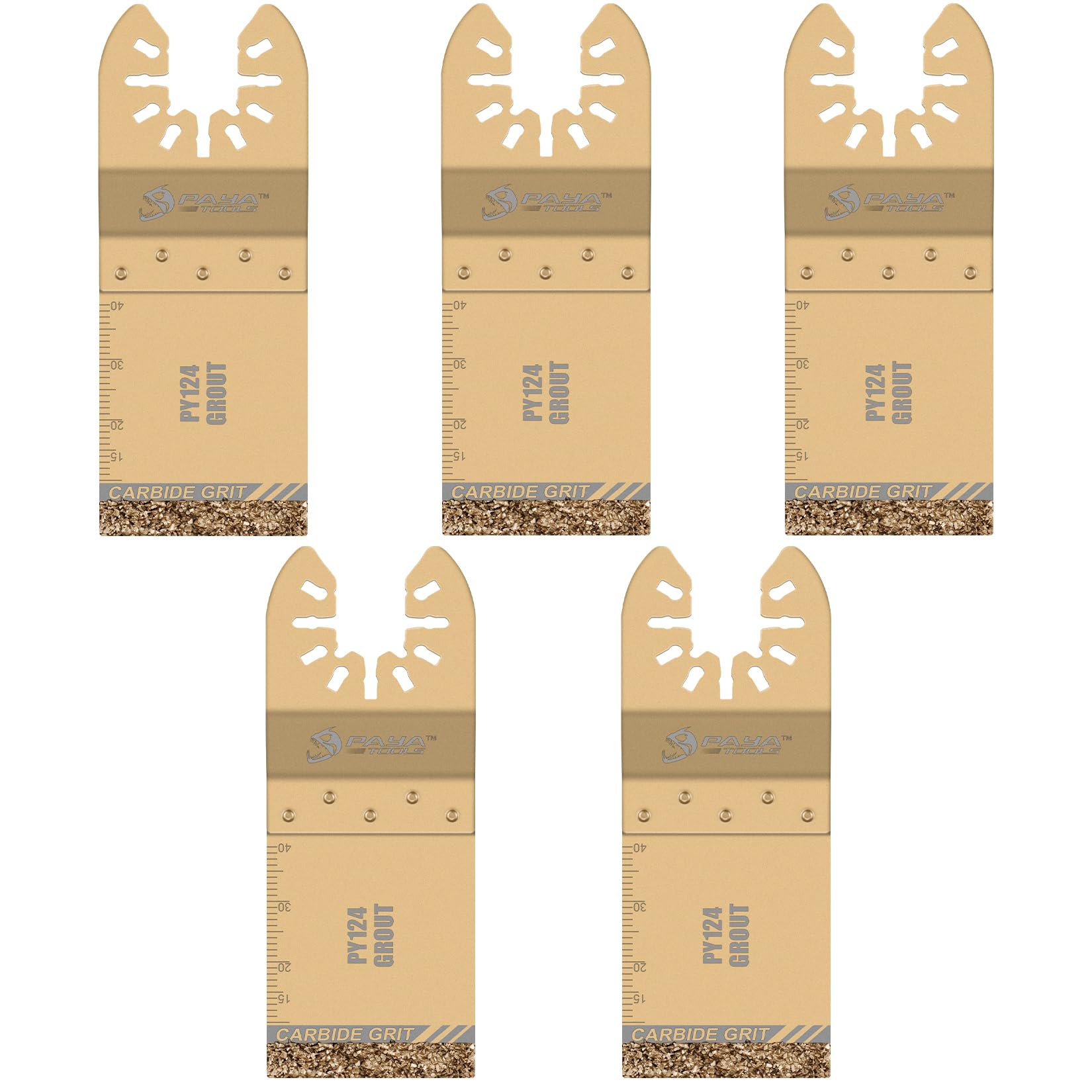 PAYA Carbide Saw Blades Pack of 5 for Grout - Oscillating Precision Blades for Plaster/Grout Removal & Surface Cutting - For All Standard Multitools PY124