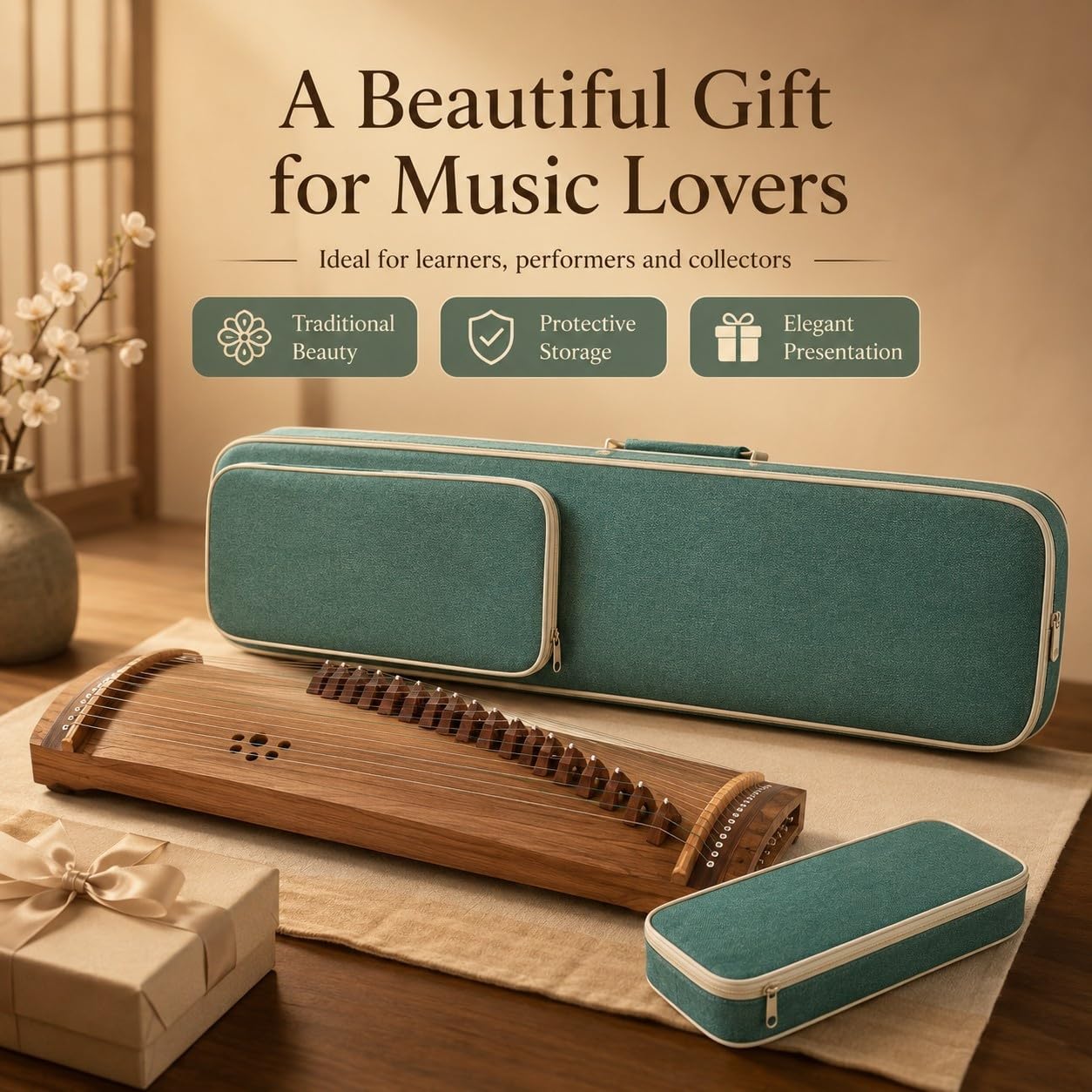 Początkujący Mini Guzheng 14-strunowy Paulownia Rosewood | Wyposażony w 14 nylonowych stalowych strun, dzięki czemu jest idealny dla początkujących.