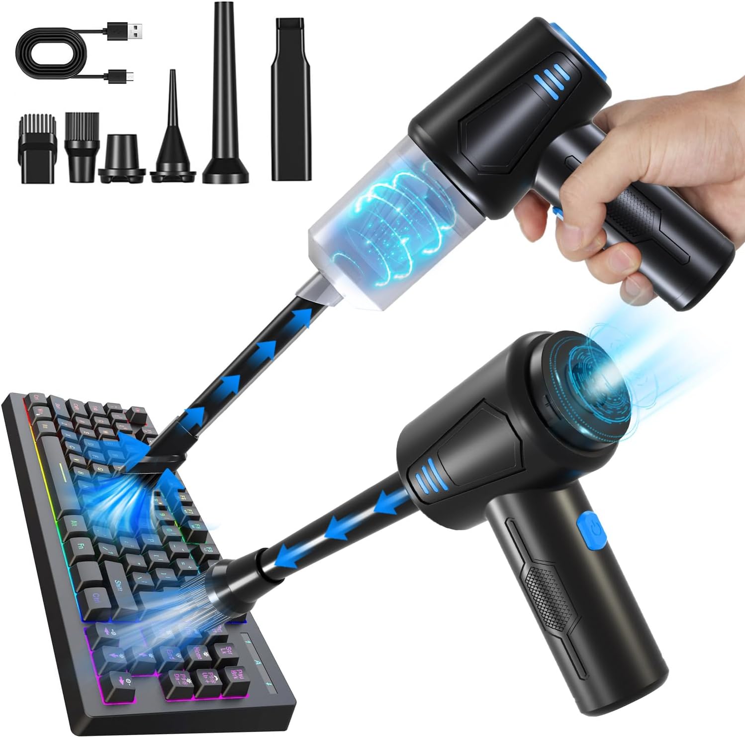GowetoAir Duster - Computer Vacuum Cleaner - 3-in-1-5800Pa Powerful - Cordless Canned Air